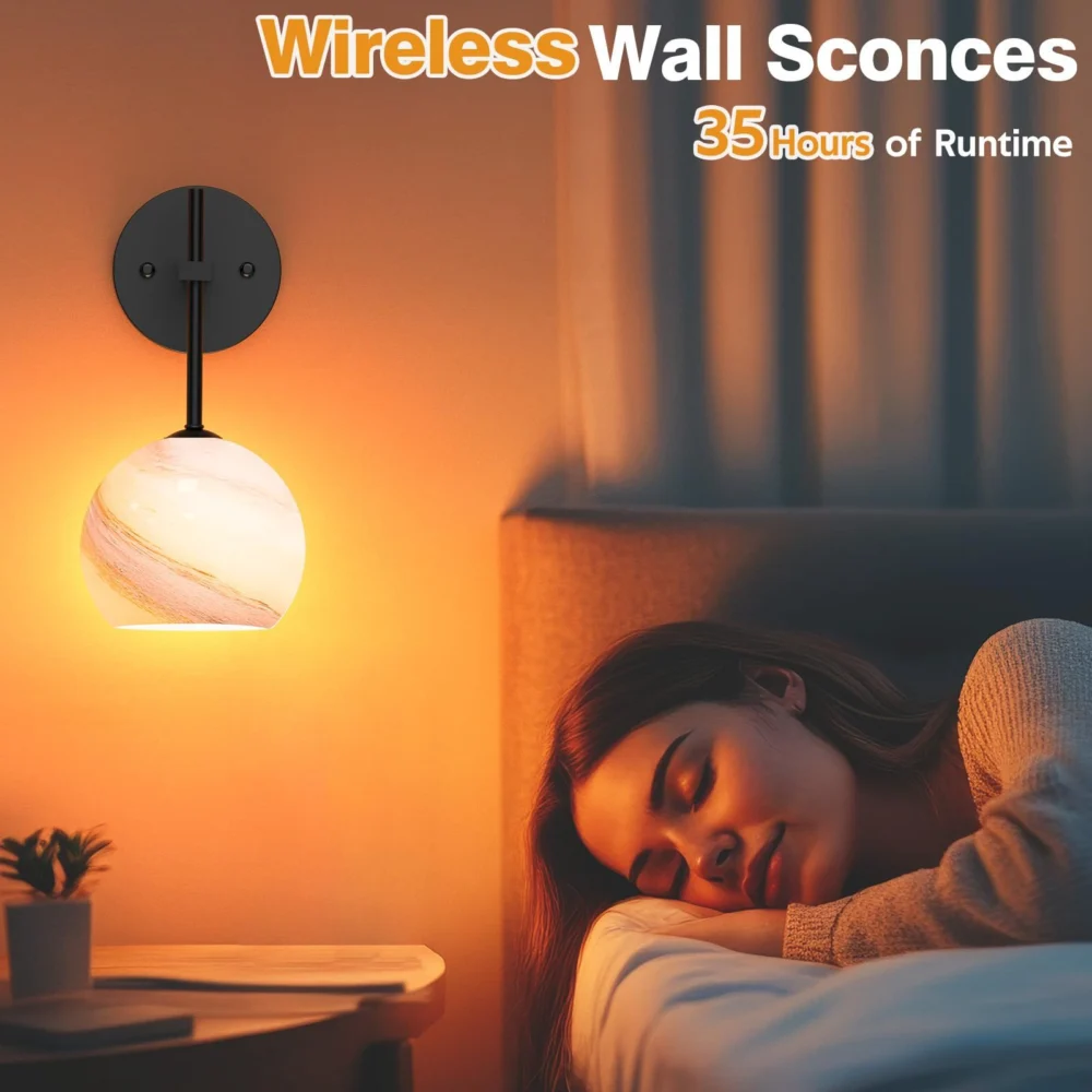 Wall Sconces Set of Two, Wireless Battery Operated Wall Decor w/ Remote, Sconces