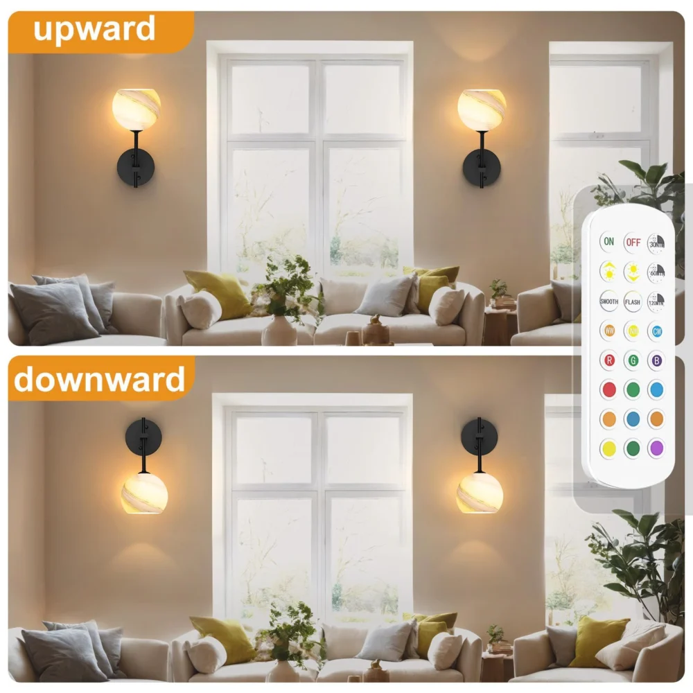 Wall Sconces Set of Two, Wireless Battery Operated Wall Decor w/ Remote, Sconces