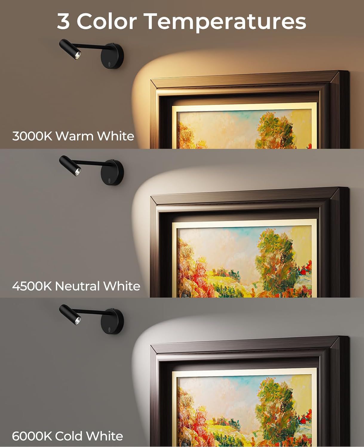 Picture Light for Wall, Battery Operated Art Light for Paintings CCT Dimmable