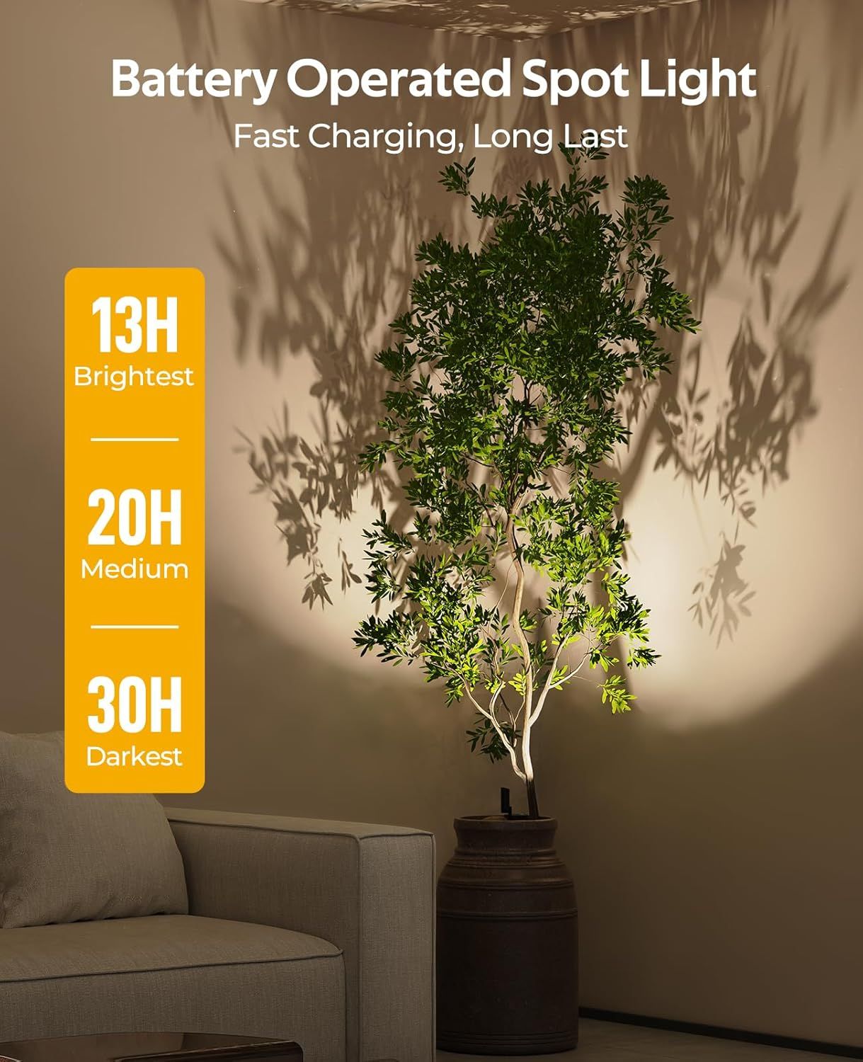 Spotlights Indoor, No-Glare Rechargeable Floor Can Light for Plants w/ Remote