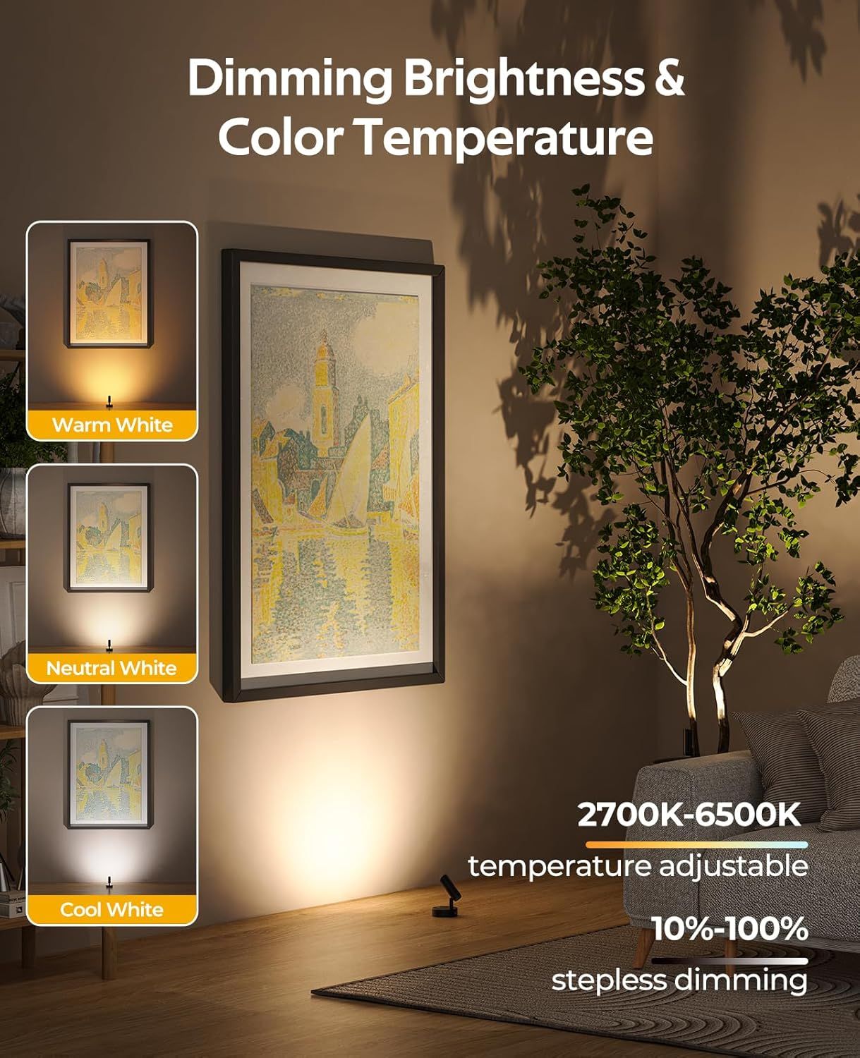 Spotlights Indoor, No-Glare Rechargeable Floor Can Light for Plants w/ Remote