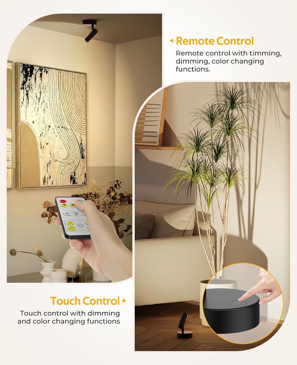 Spotlights Indoor, No-Glare Rechargeable Floor Can Light for Plants w/ Remote