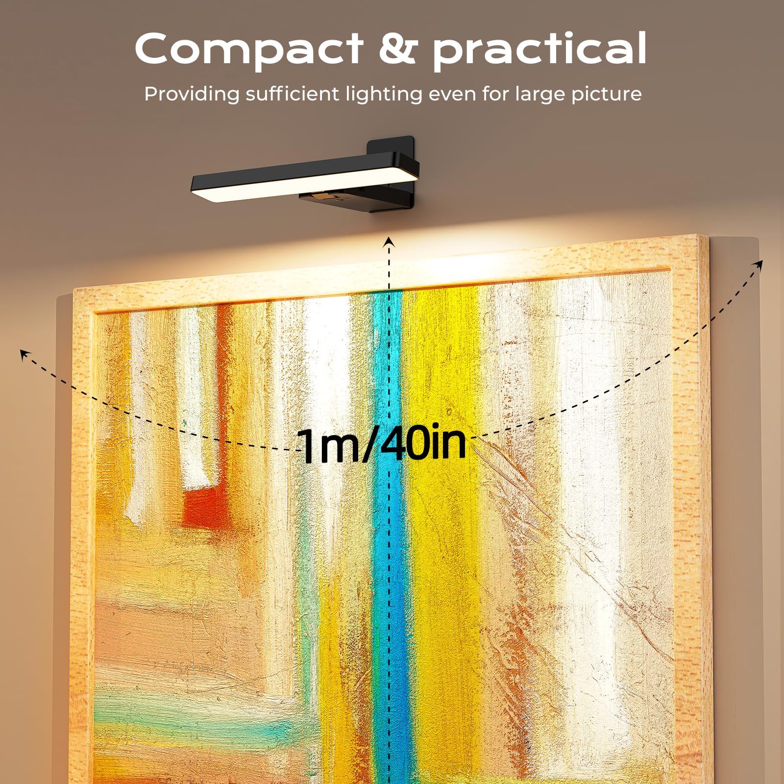Rechargeable LED Picture Light, Black Cordless Wall Light w/ Remote Control, 3