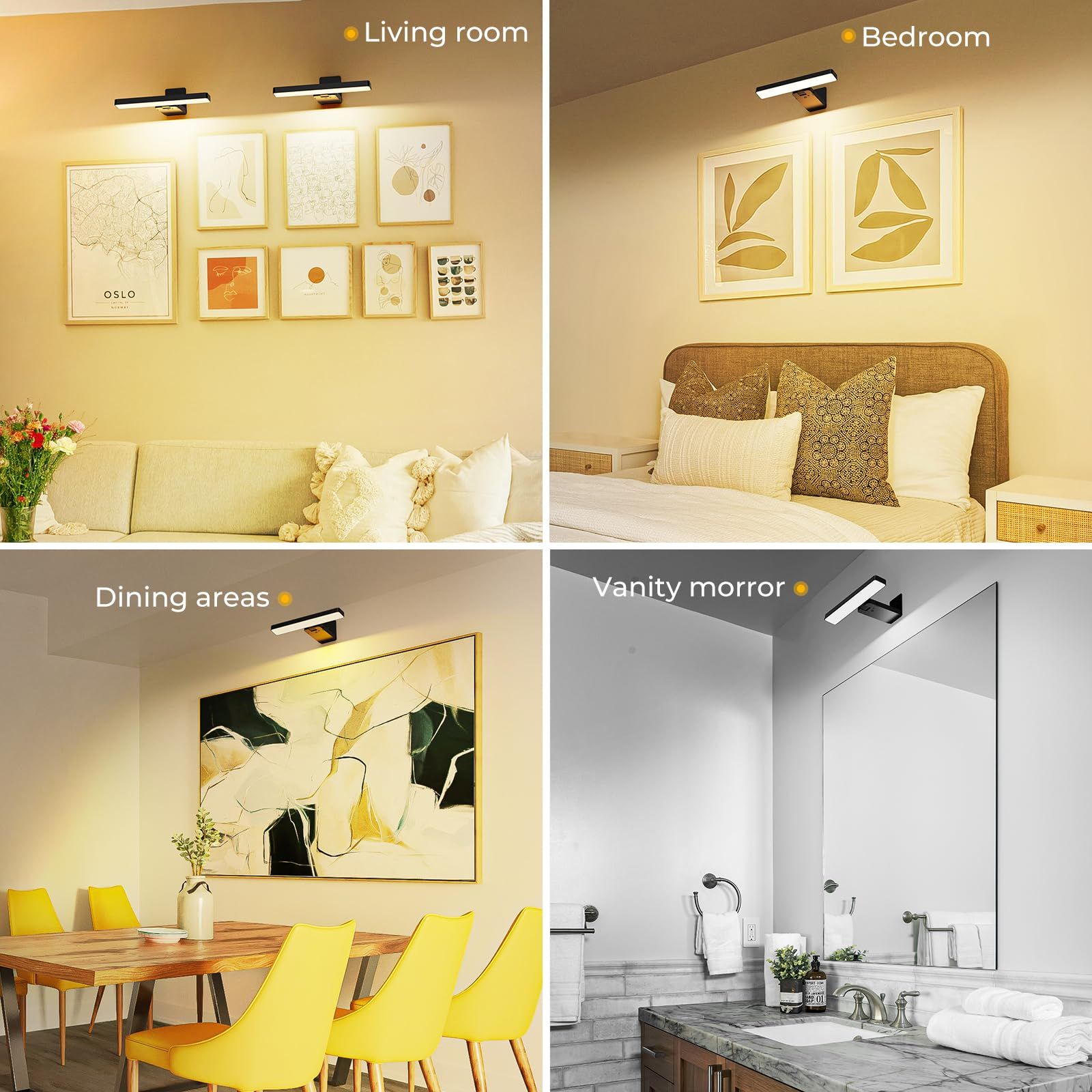 Rechargeable LED Picture Light, Black Cordless Wall Light w/ Remote Control, 3