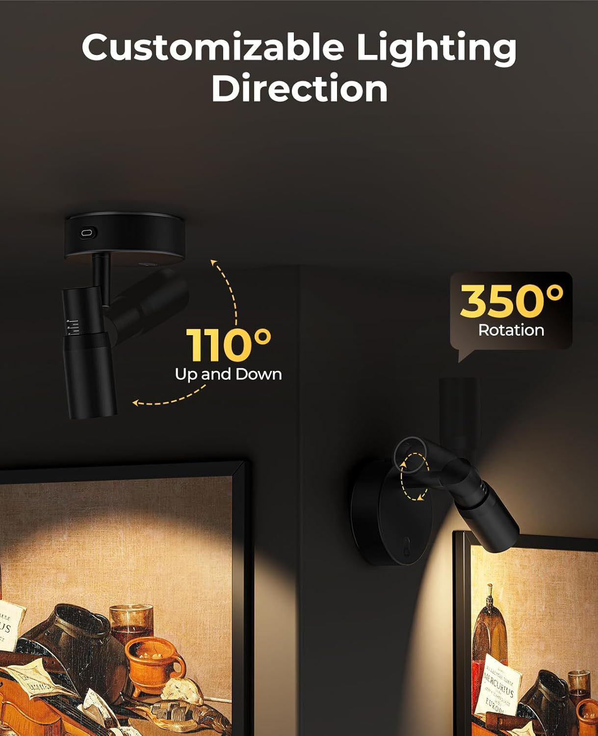 Zoomable Spot Light Indoor, Rechargeable Picture Light w/ Remote, Dimmable CCT
