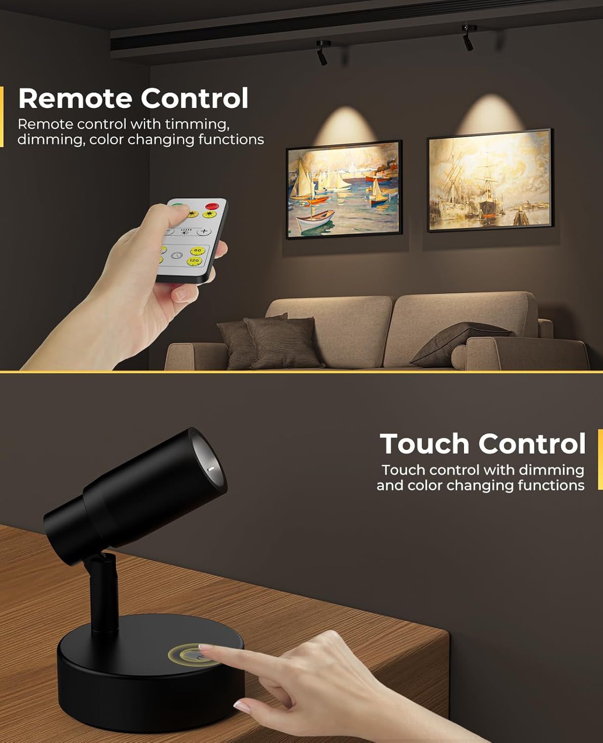Zoomable Spot Light Indoor, Rechargeable Picture Light w/ Remote, Dimmable CCT