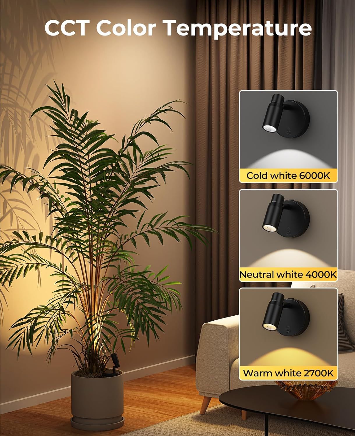 Zoomable Spot Lights Indoor, Rechargeable Picture Light w/ Remote, Dimmable CCT