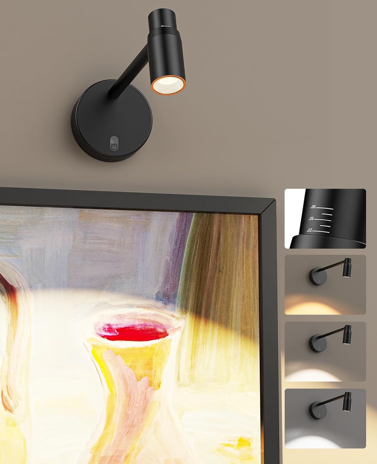 Zoomable Picture Light for Wall, Battery Operated Art Light for Paintings CCT