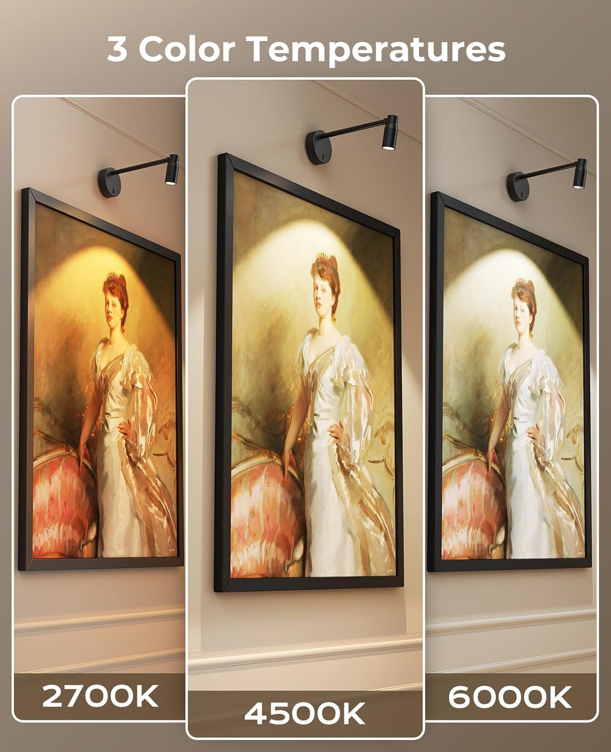 Zoomable Picture Light for Wall, Battery Operated Art Light for Paintings CCT