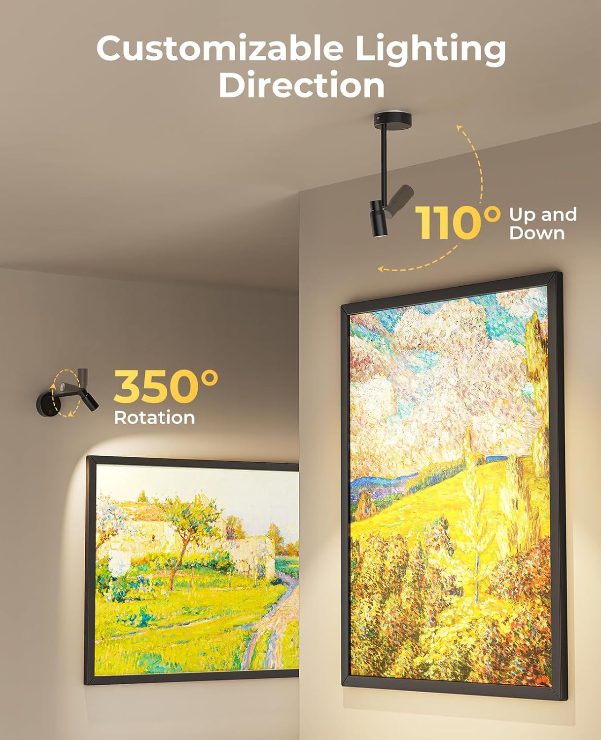 Zoomable Picture Light for Wall, Battery Operated Art Light for Paintings CCT