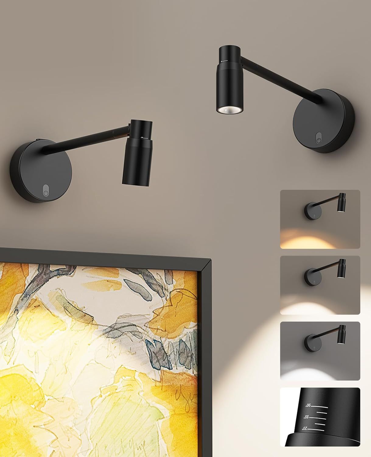 Zoomable Picture Light for Wall, Battery Operated Art Light for Paintings CCT