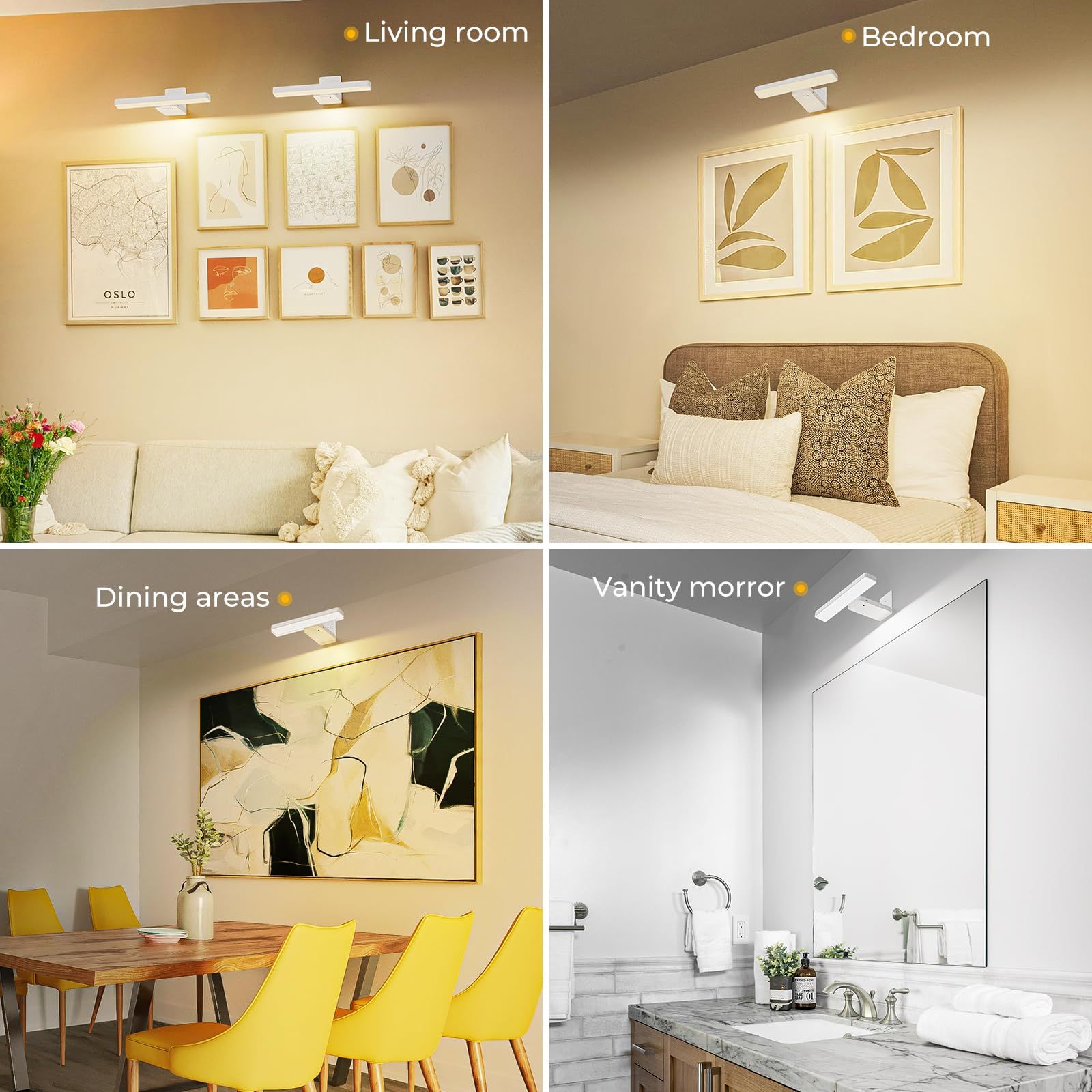 White Rechargeable Picture Light w/ Remote, Dimmable 3 Colour LED Wall Light for