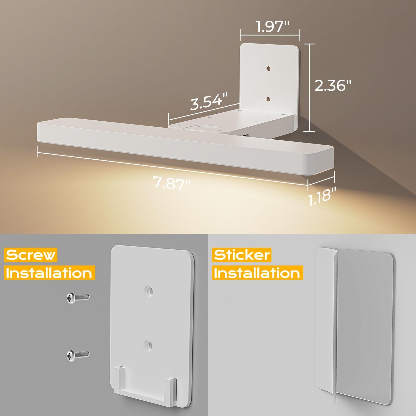 White Rechargeable Picture Light w/ Remote, Dimmable 3 Colour LED Wall Light for