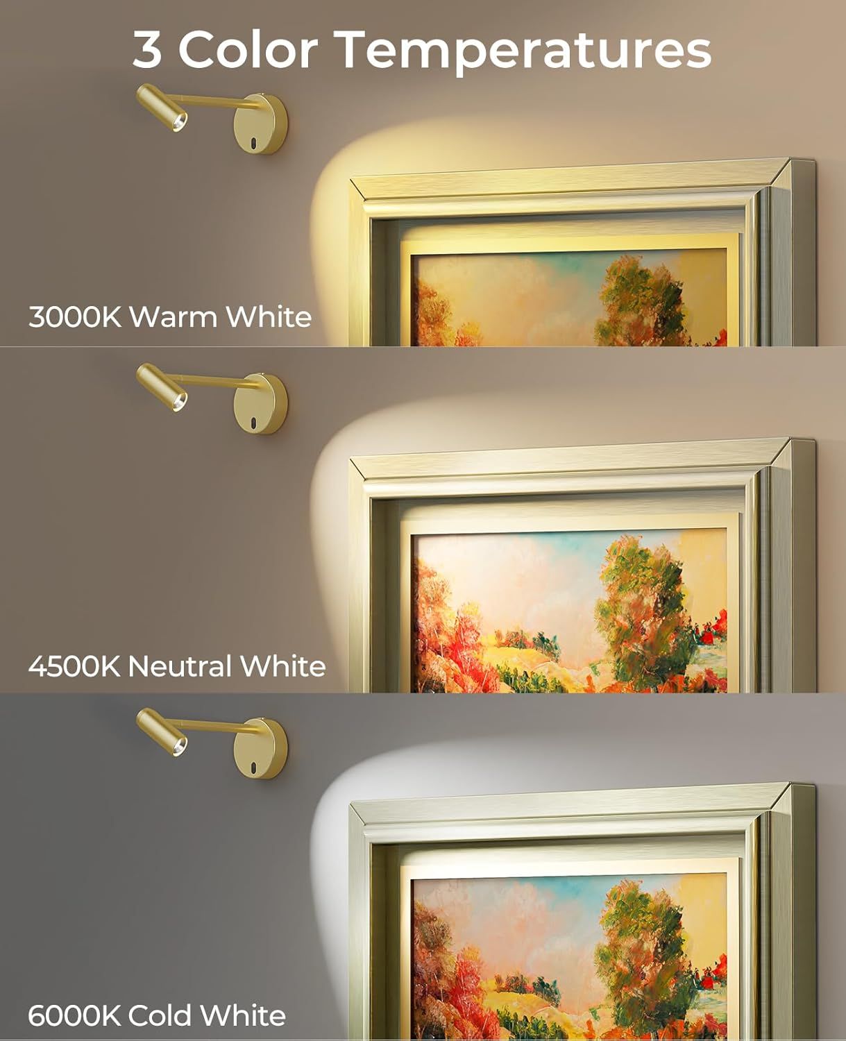 Picture Light for Wall, Battery Operated Art Light for Paintings CCT Dimmable