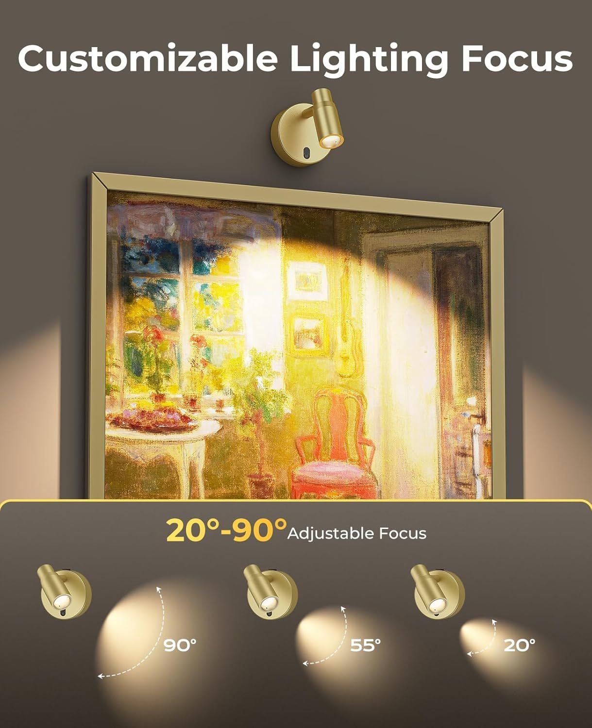 Spot Lights Indoor, Rechargeable Picture Light w/ Remote, Dimmable CCT Spotlight
