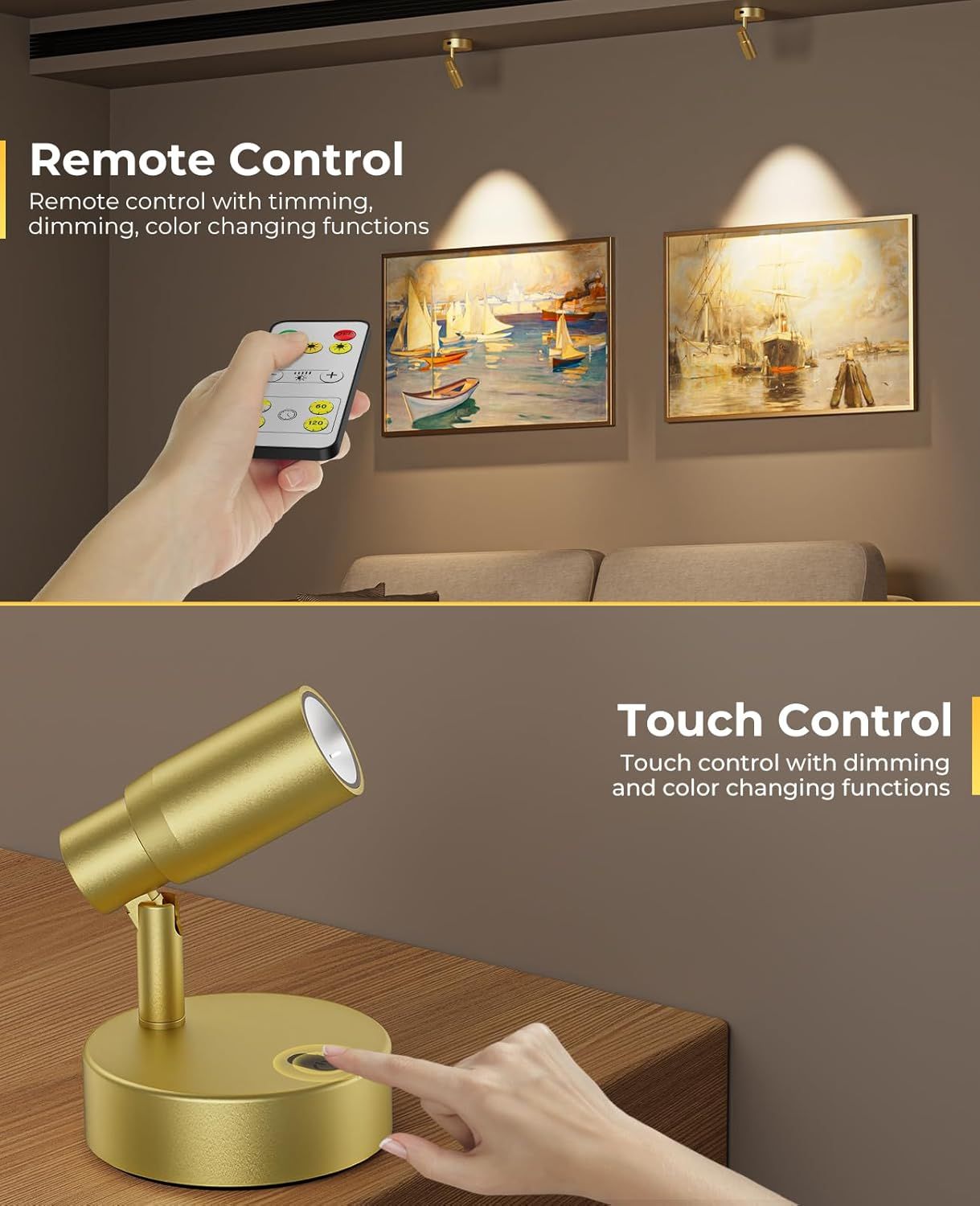 Spot Lights Indoor, Rechargeable Picture Light w/ Remote, Dimmable CCT Spotlight