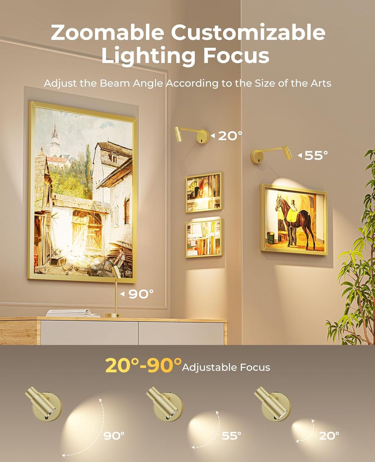 Zoomable Picture Light for Wall, Battery Operated Art Light for Paintings CCT