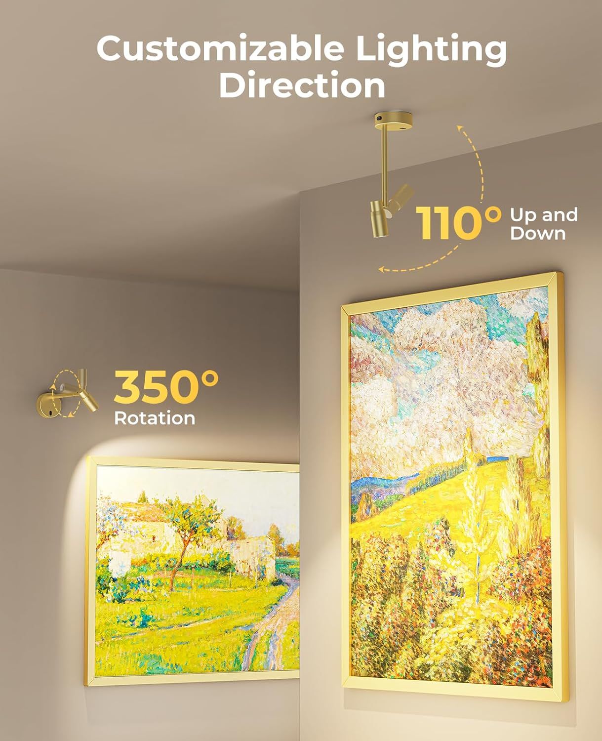 Zoomable Picture Light for Wall, Battery Operated Art Light for Paintings CCT