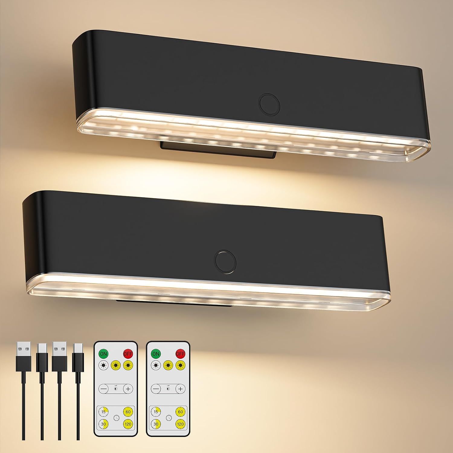 Battery Operated Wall Sconce 2pc Wireless Wall Lamp w/ Remote Control & Touch