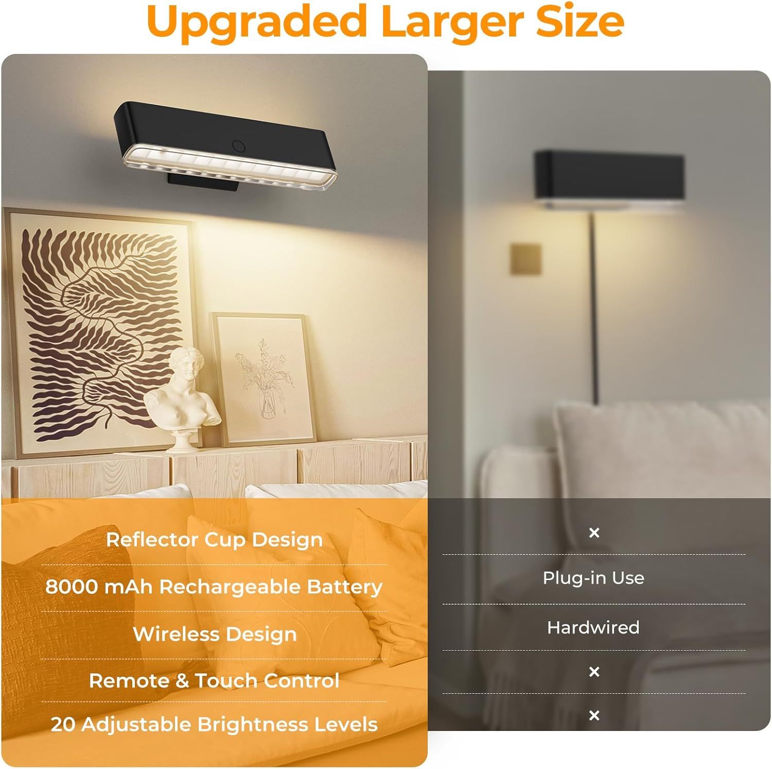 Battery Operated Wall Sconce 2pc Wireless Wall Lamp w/ Remote Control & Touch