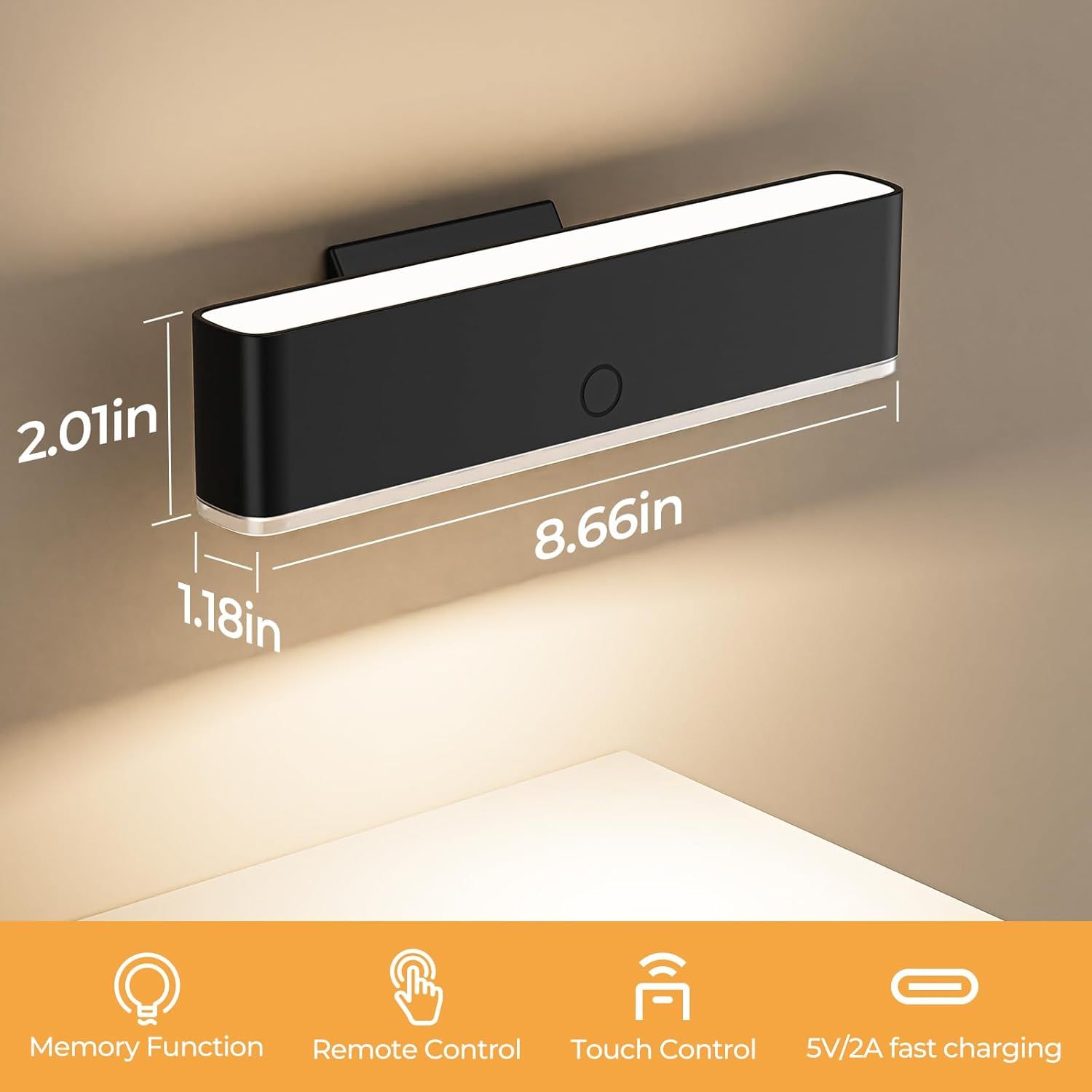 Battery Operated Wall Sconce 2pc Wireless Wall Lamp w/ Remote Control & Touch