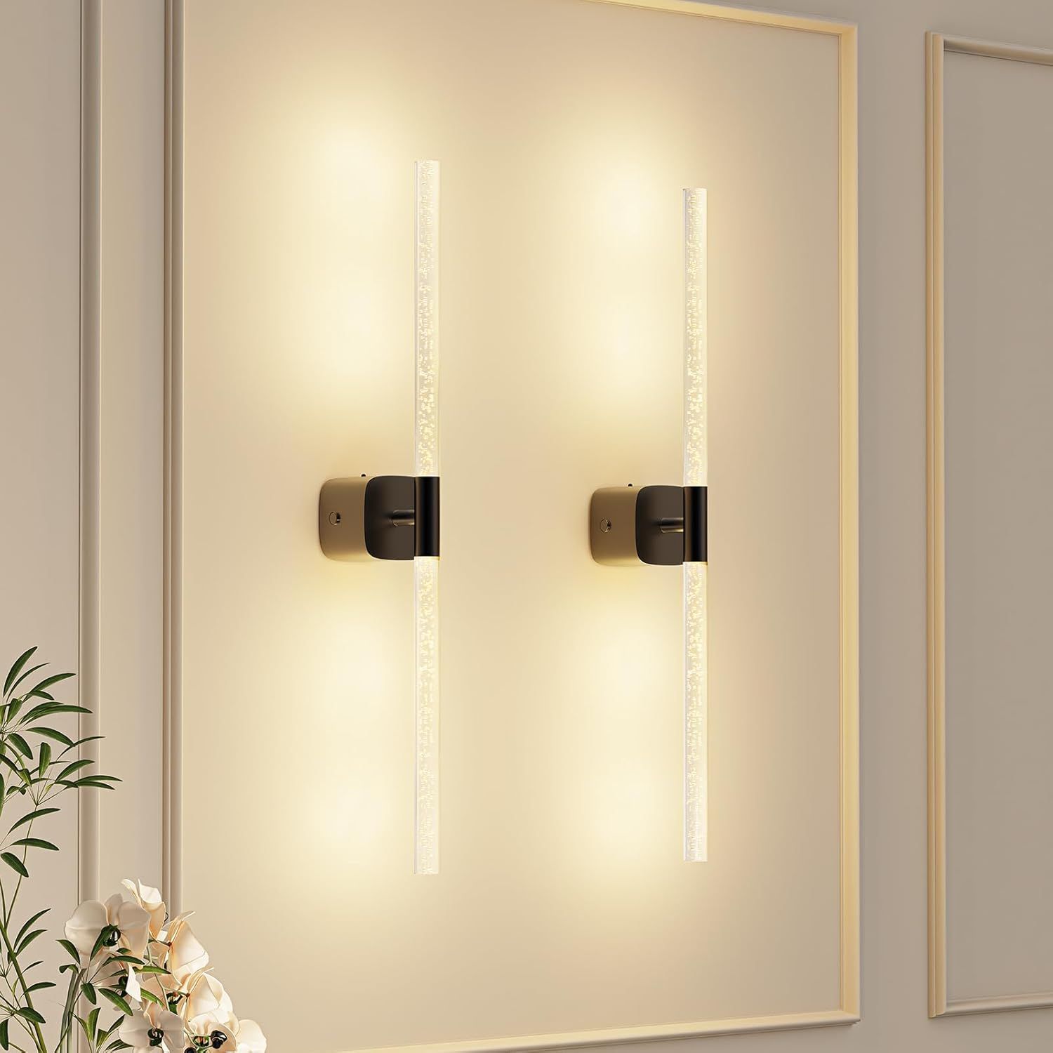 Black Battery Operated Wall Sconce 2pc, Rechargeable Wireless Wall Lights w