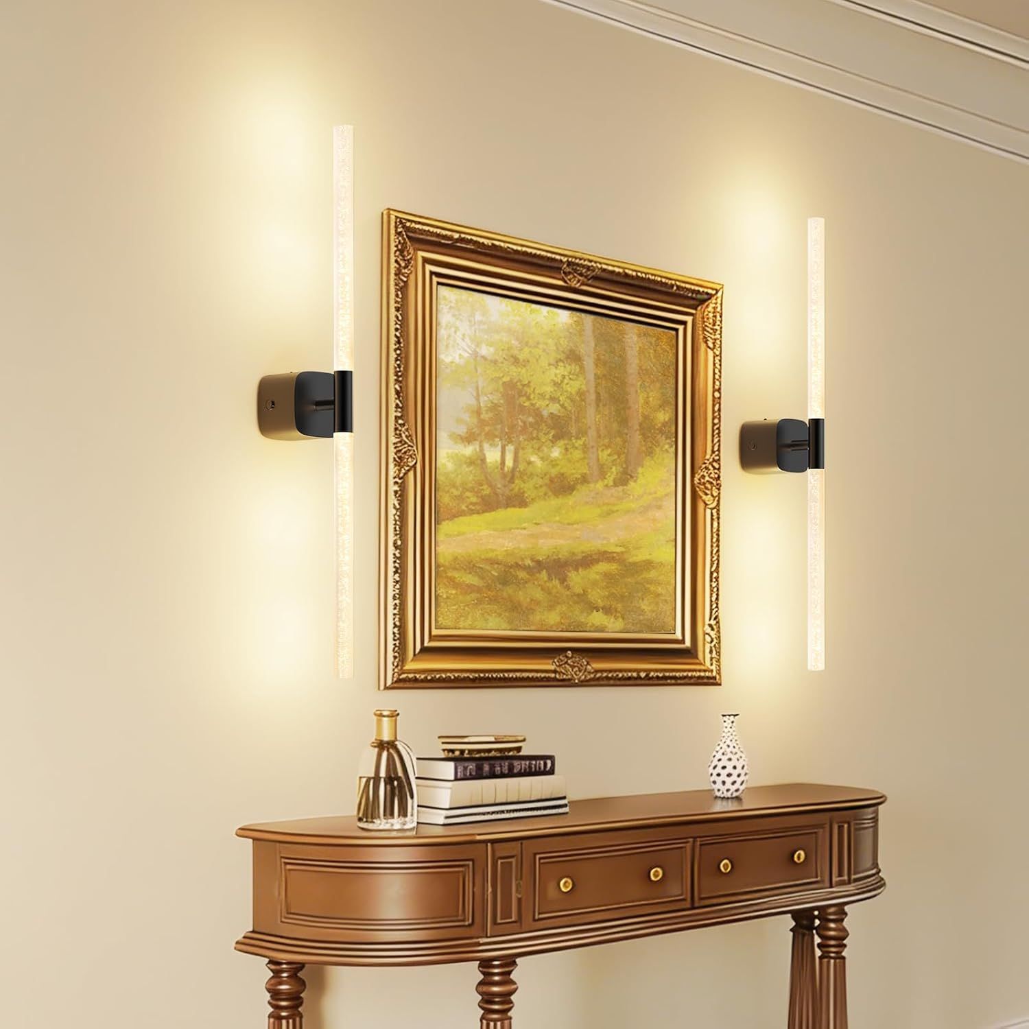 Black Battery Operated Wall Sconce 2pc, Rechargeable Wireless Wall Lights w