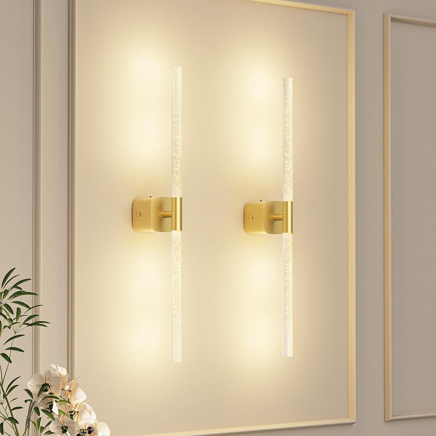 Gold Battery Operated Wall Sconce 2pc, Rechargeable Wireless Wall Lights w