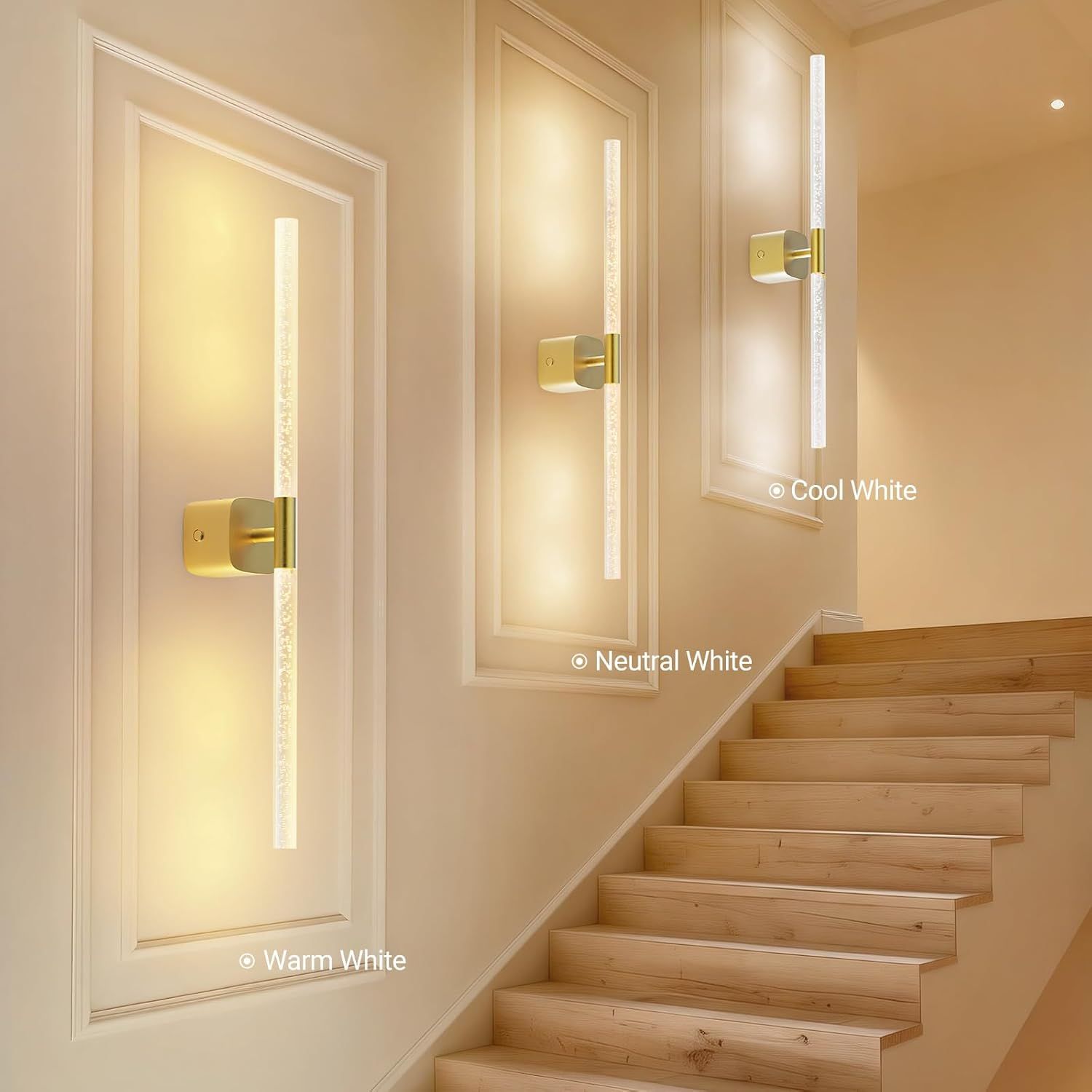 Gold Battery Operated Wall Sconce 2pc, Rechargeable Wireless Wall Lights w
