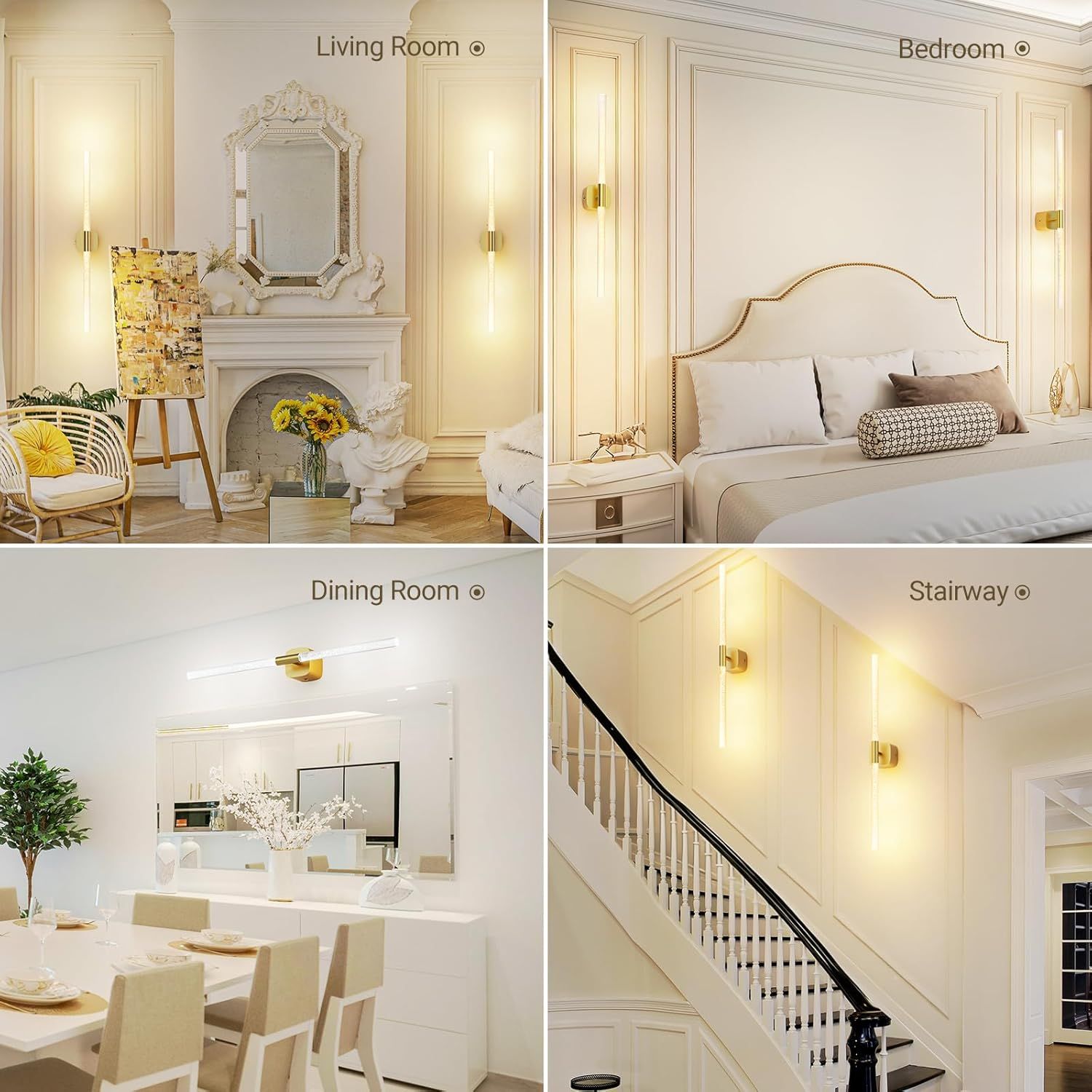 Gold Battery Operated Wall Sconce 2pc, Rechargeable Wireless Wall Lights w