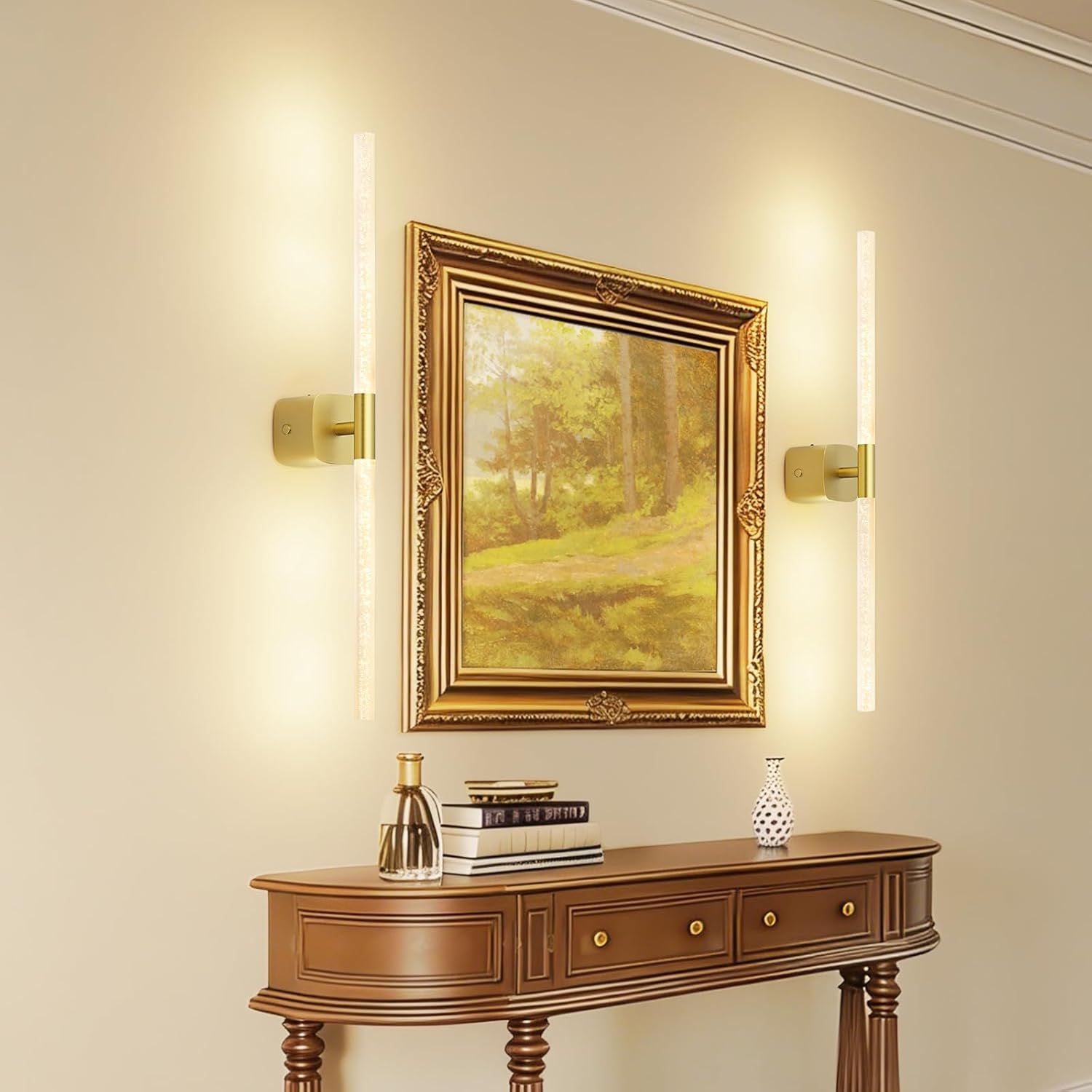 Gold Battery Operated Wall Sconce 2pc, Rechargeable Wireless Wall Lights w