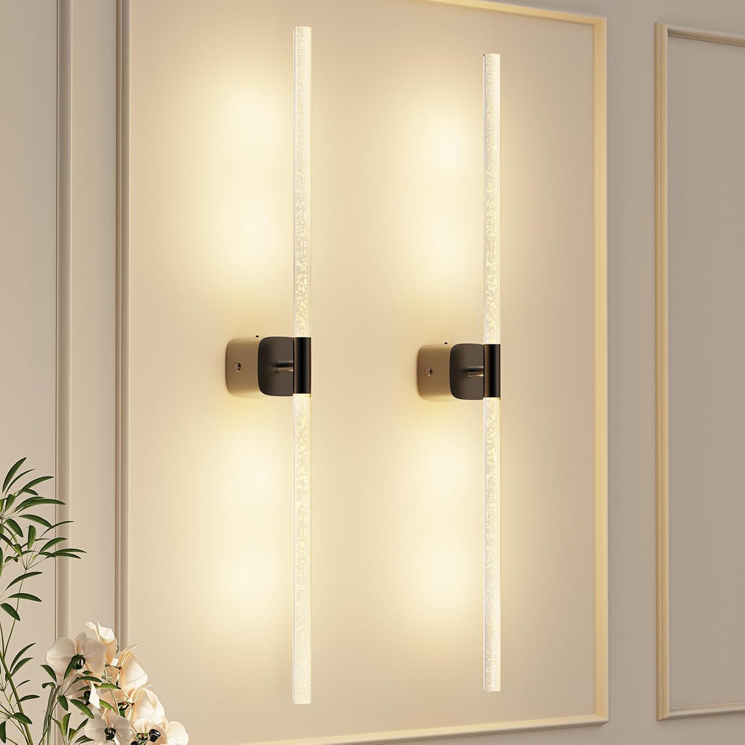 Black Battery Operated Wall Sconce 2pc, Rechargeable Wireless Wall Lights w