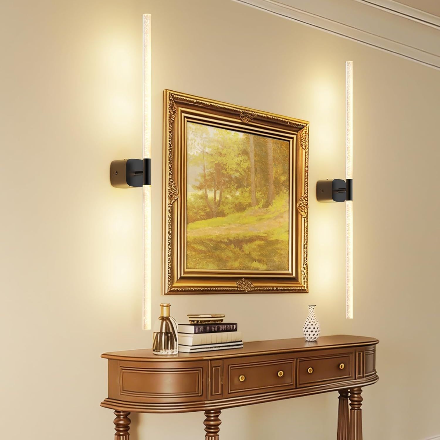 Black Battery Operated Wall Sconce 2pc, Rechargeable Wireless Wall Lights w