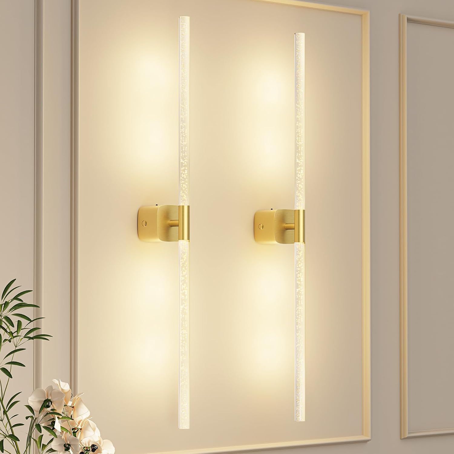 Gold Battery Operated Wall Sconce 2pc, Rechargeable Wireless Wall Lights w