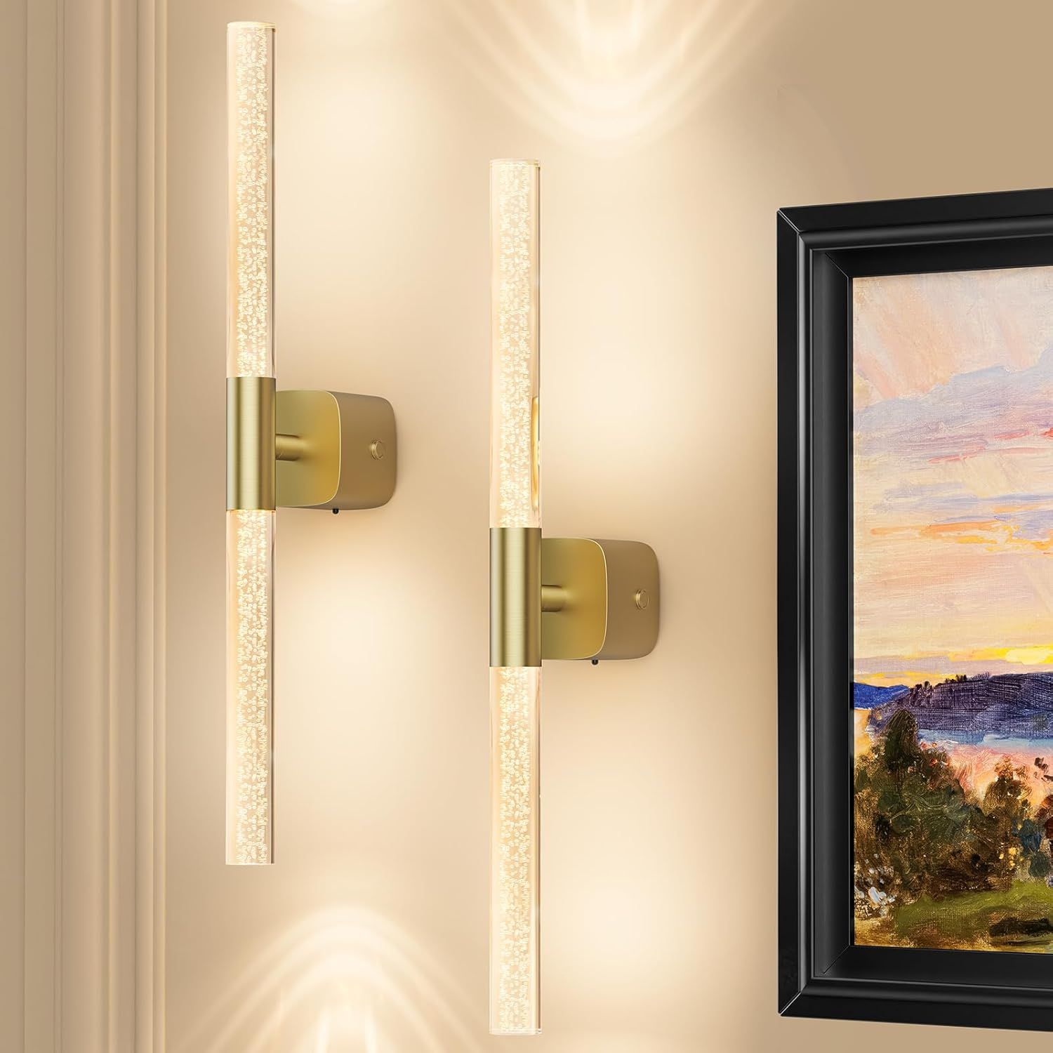 Battery Operated Wall Sconce 2pc Brushed Gold 12000mAh Rechargeable Wall Light