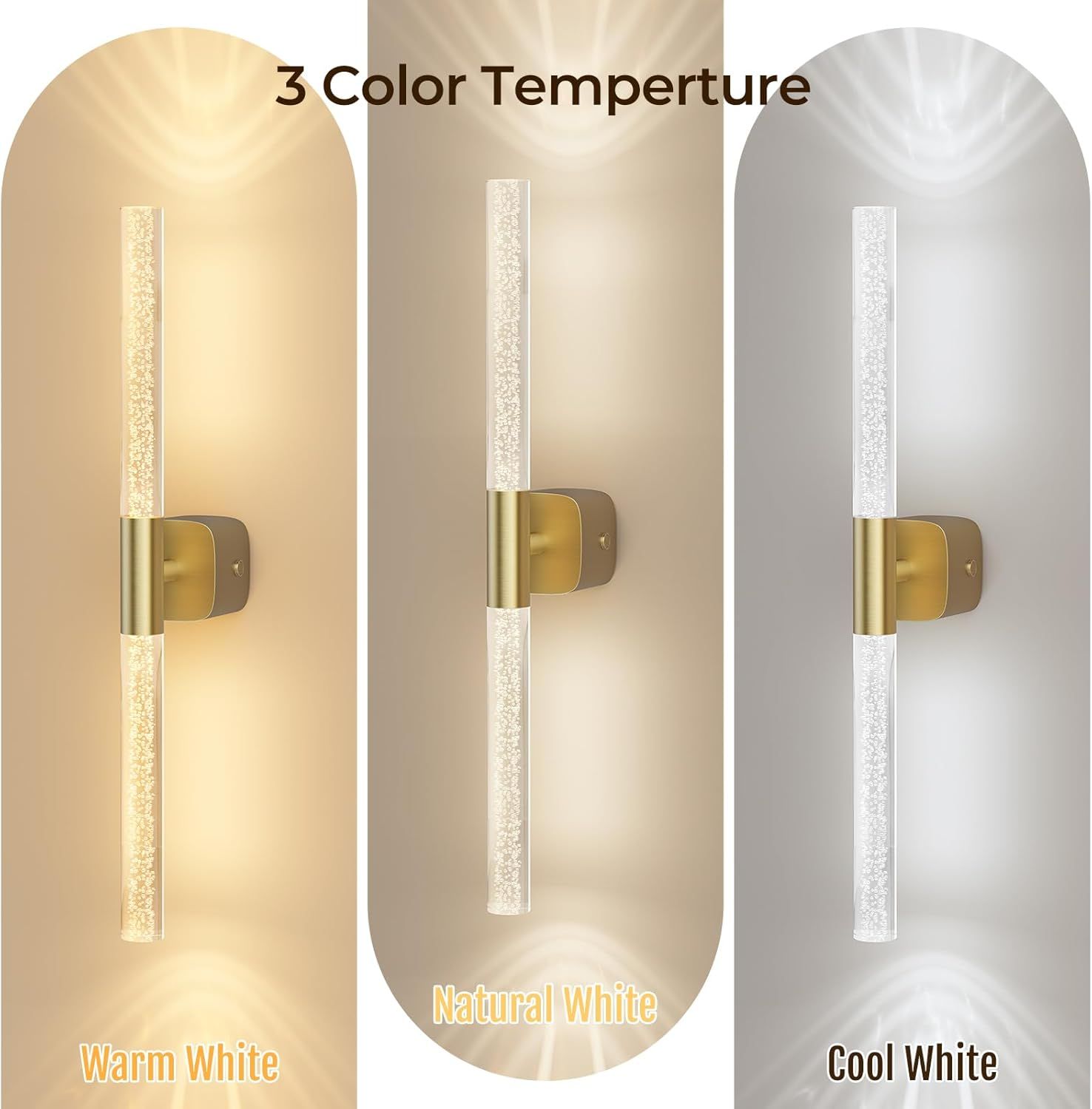 Battery Operated Wall Sconce 2pc Brushed Gold 12000mAh Rechargeable Wall Light