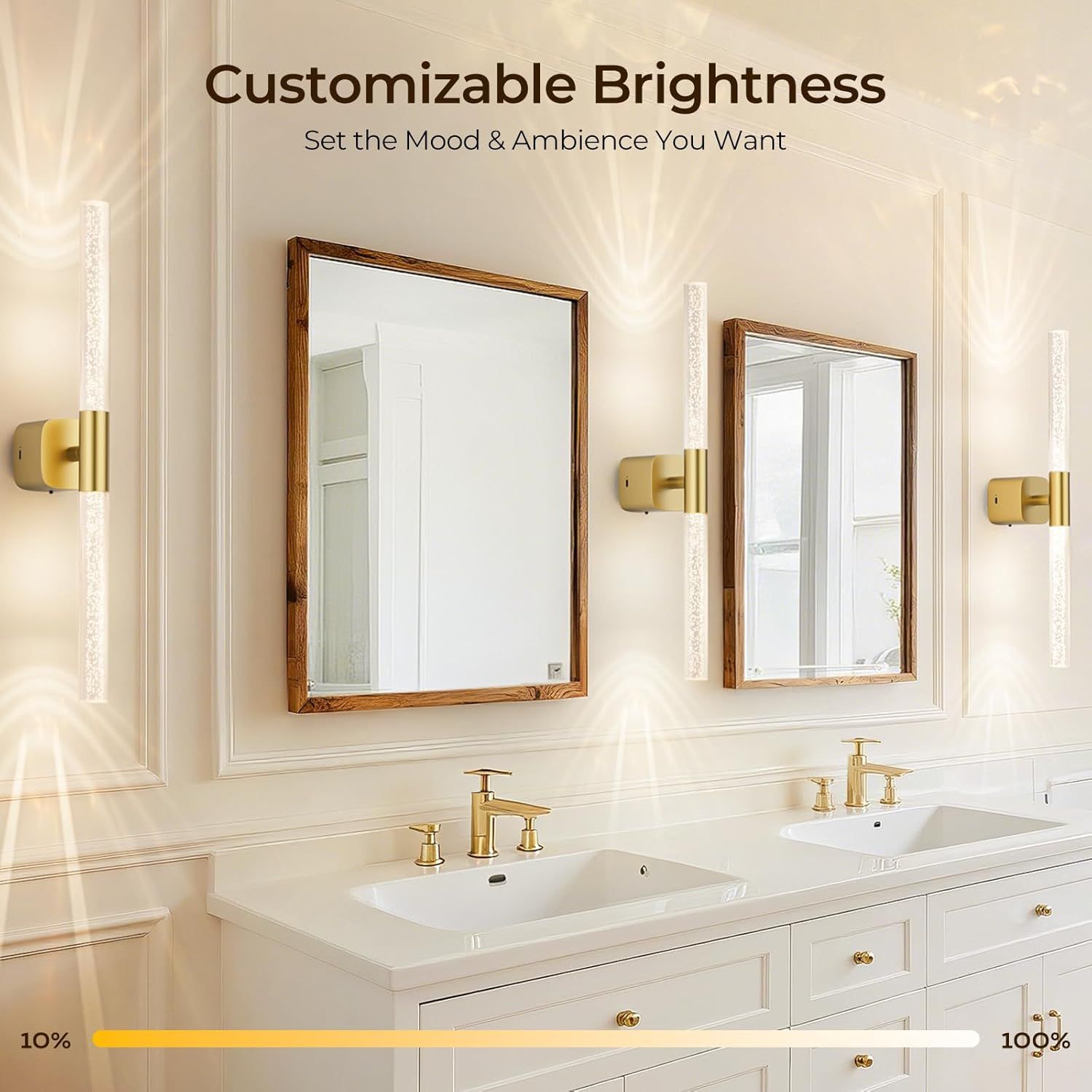Battery Operated Wall Sconce 2pc Brushed Gold 12000mAh Rechargeable Wall Light