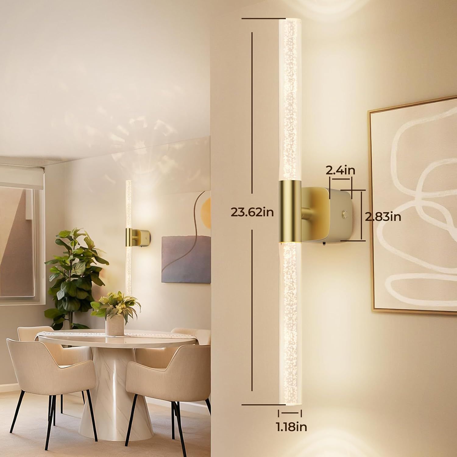 Battery Operated Wall Sconce 2pc Brushed Gold 12000mAh Rechargeable Wall Light