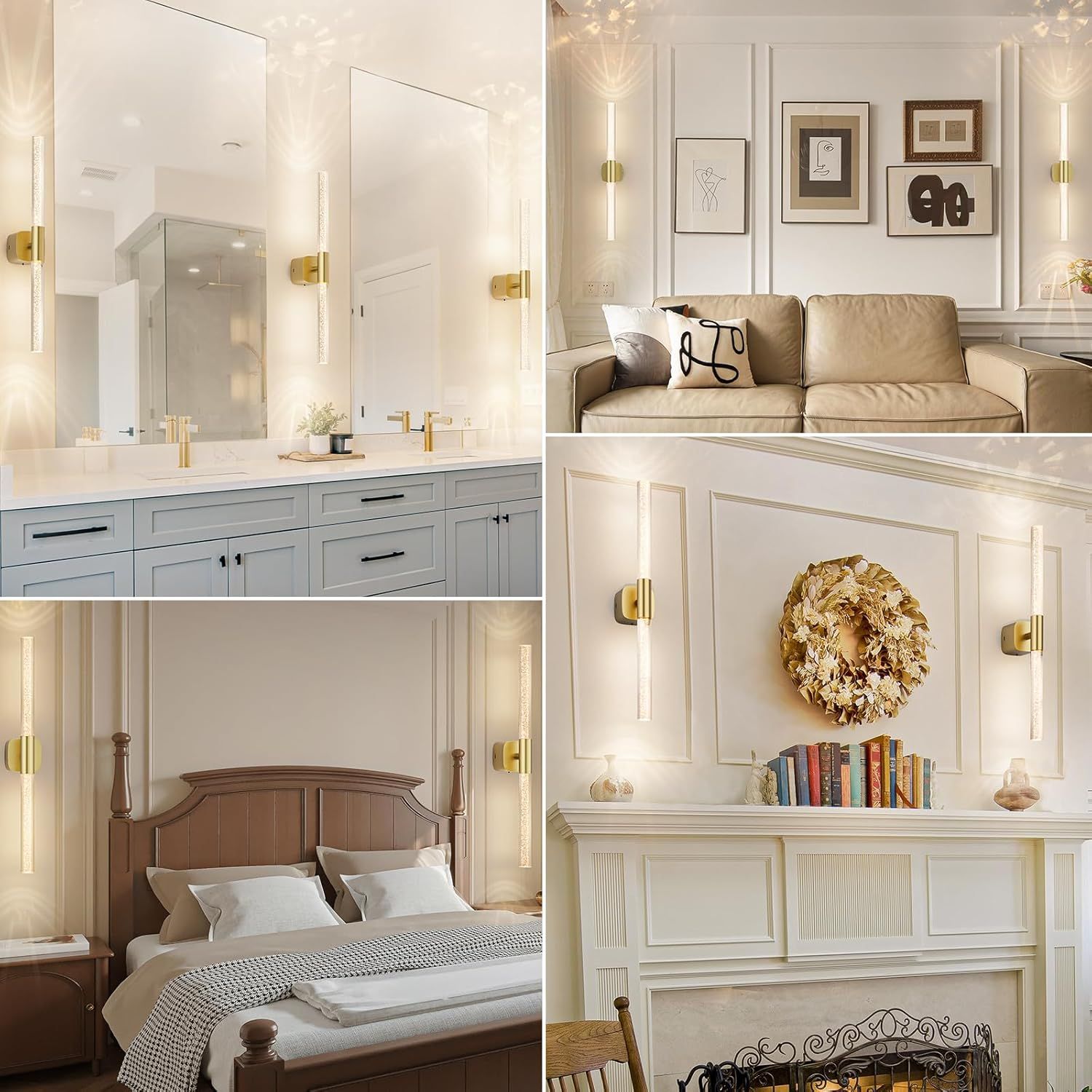 Battery Operated Wall Sconce 2pc Brushed Gold 12000mAh Rechargeable Wall Light