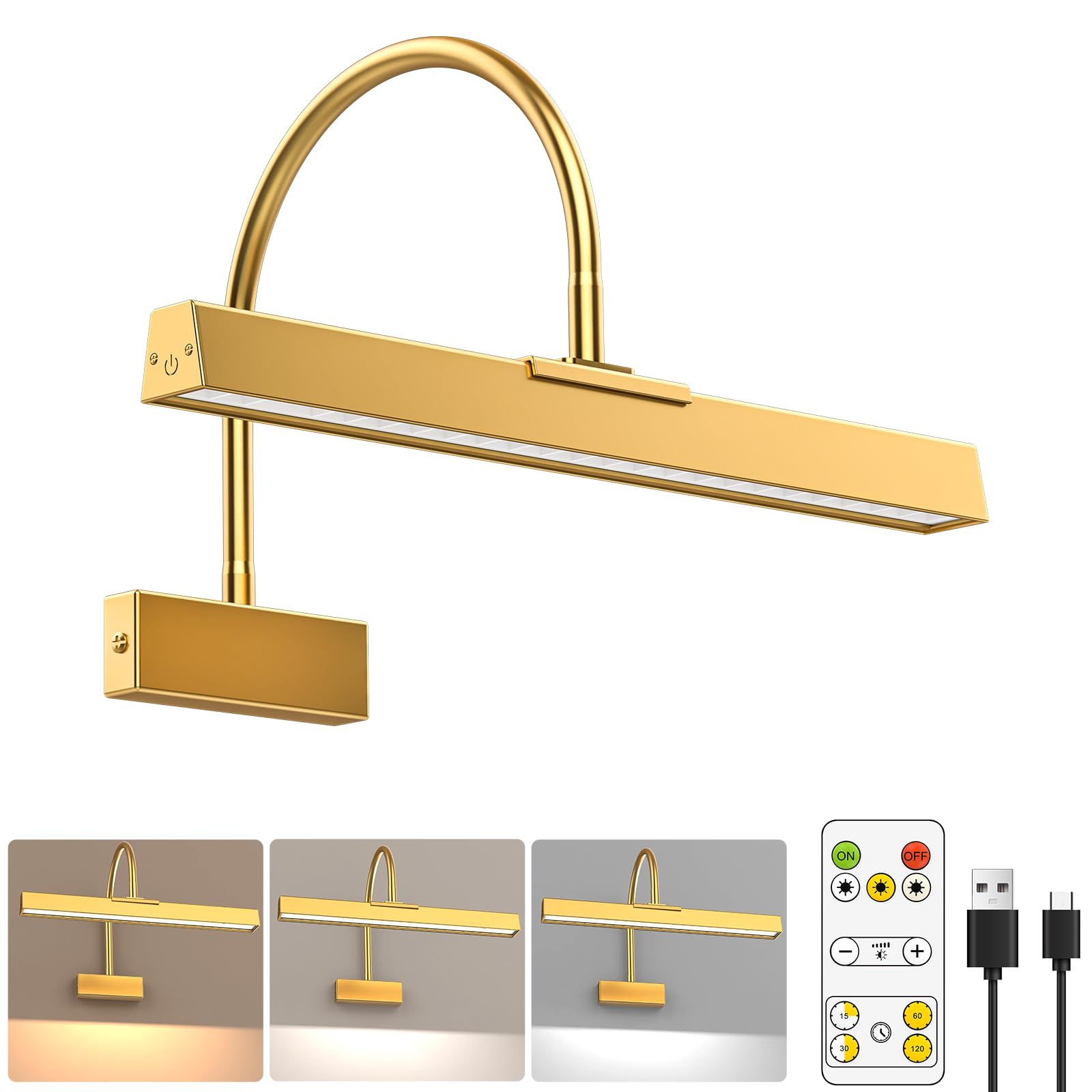 Picture Frame Light w/ Remote, Wireless 16 Inch Gold Art Light, Battery Picture