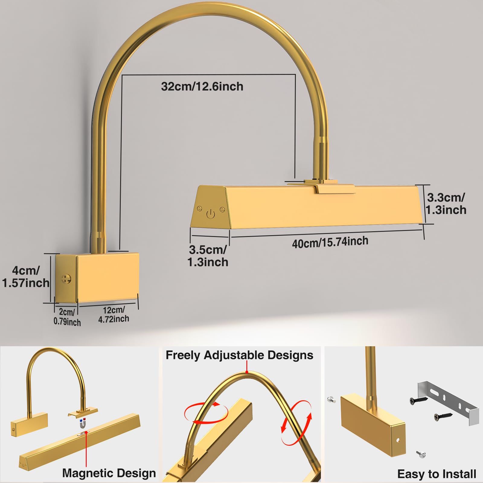 Picture Frame Light w/ Remote, Wireless 16 Inch Gold Art Light, Battery Picture