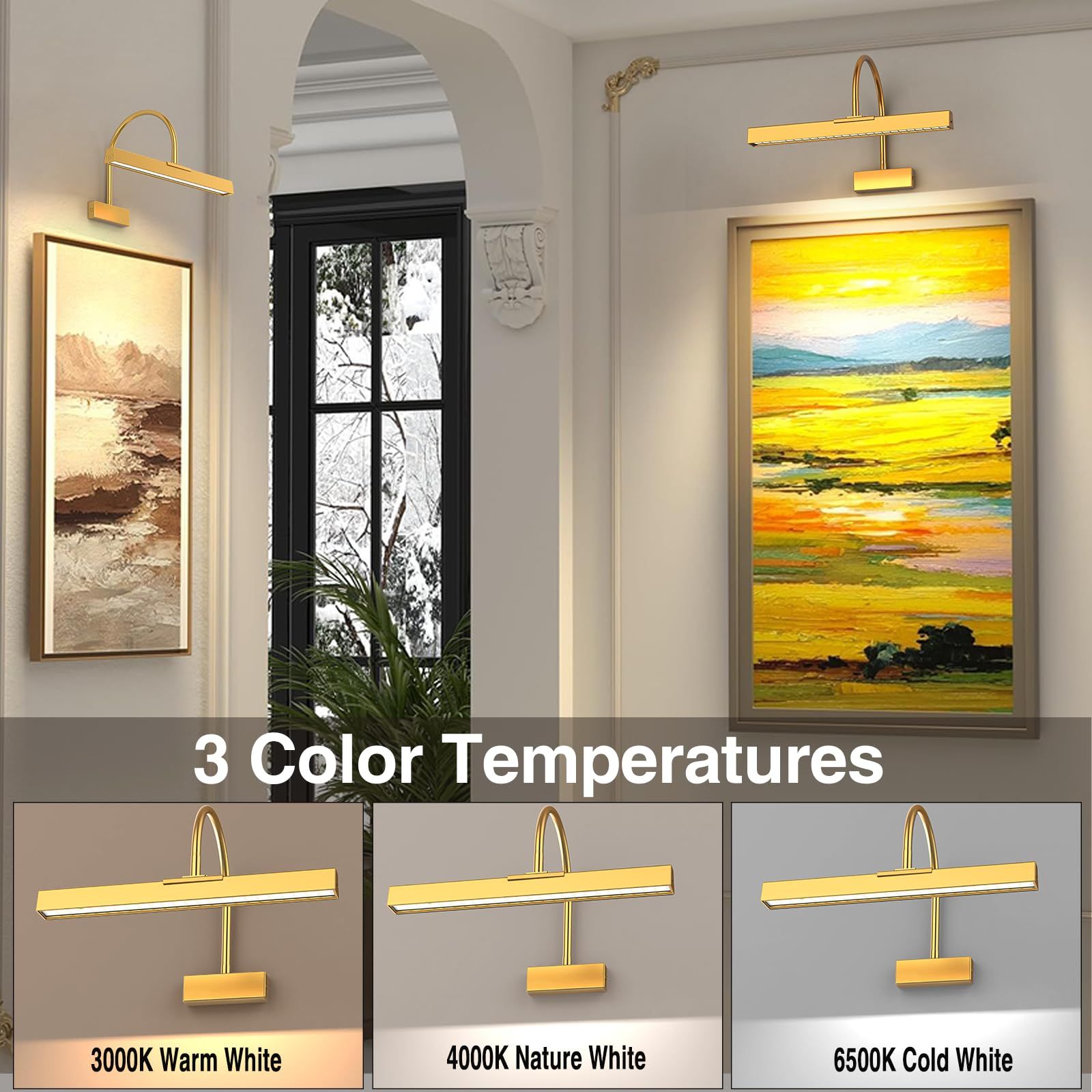 Picture Frame Light w/ Remote, Wireless 16 Inch Gold Art Light, Battery Picture