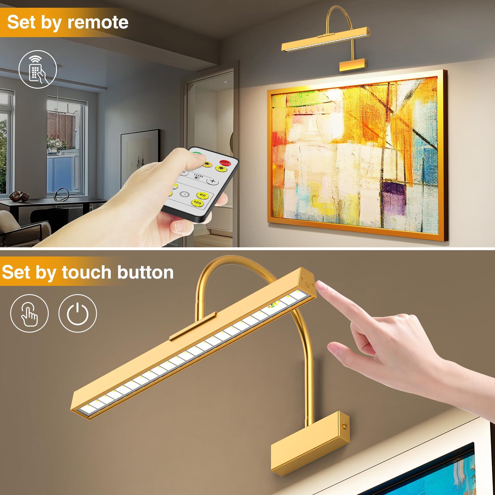 Picture Frame Light w/ Remote, Wireless 16 Inch Gold Art Light, Battery Picture