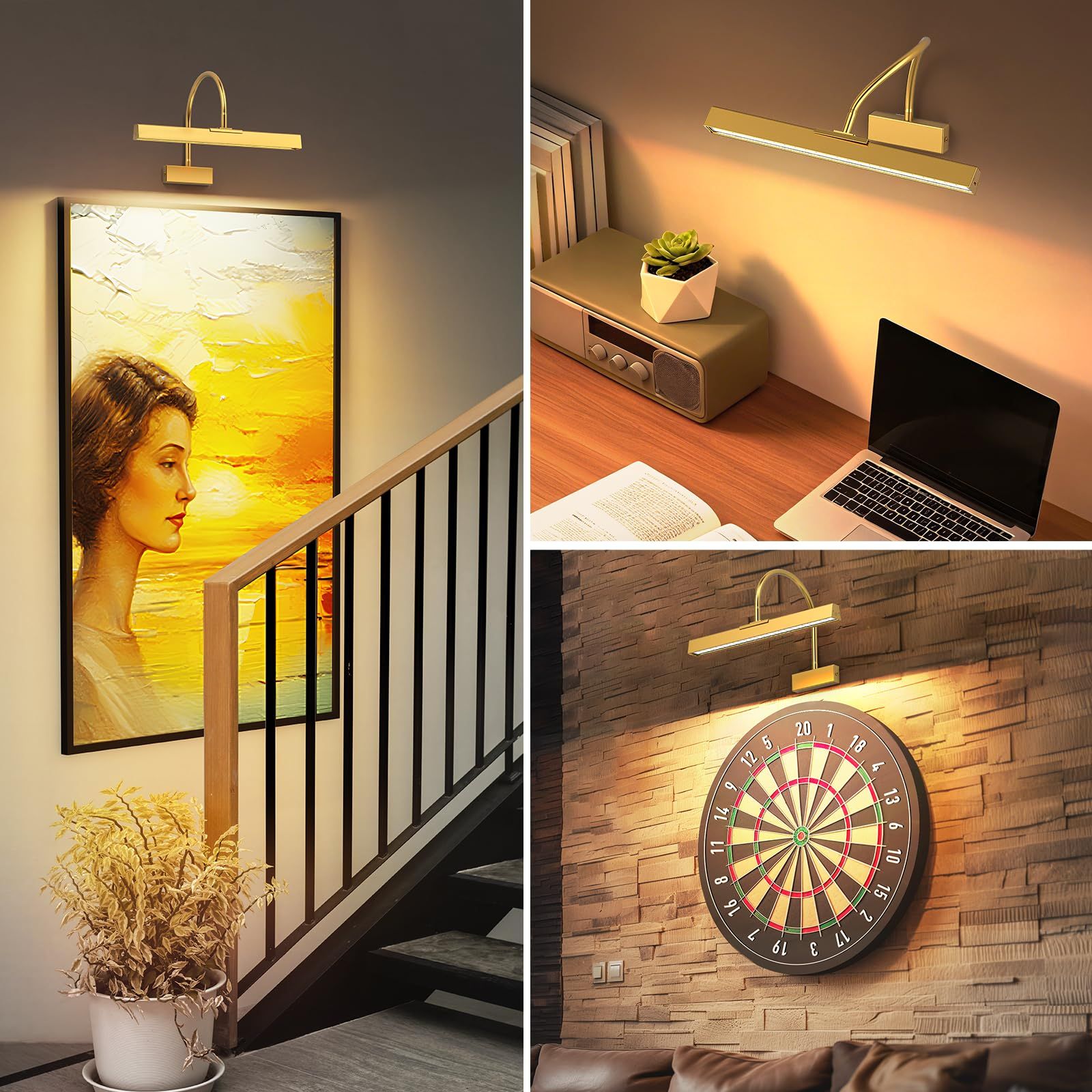 Picture Frame Light w/ Remote, Wireless 16 Inch Gold Art Light, Battery Picture