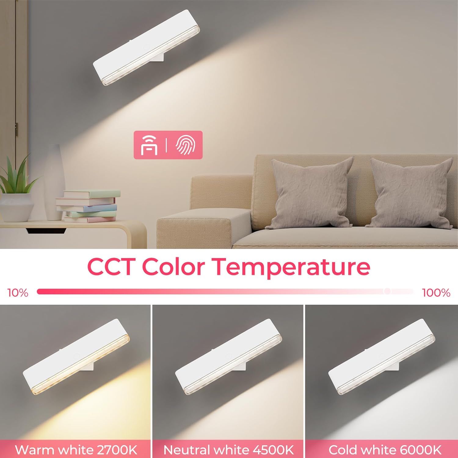 Wireless Vanity Lights for Mirror 2pc-4000mAh Rechargeable Stick On Makeup Light