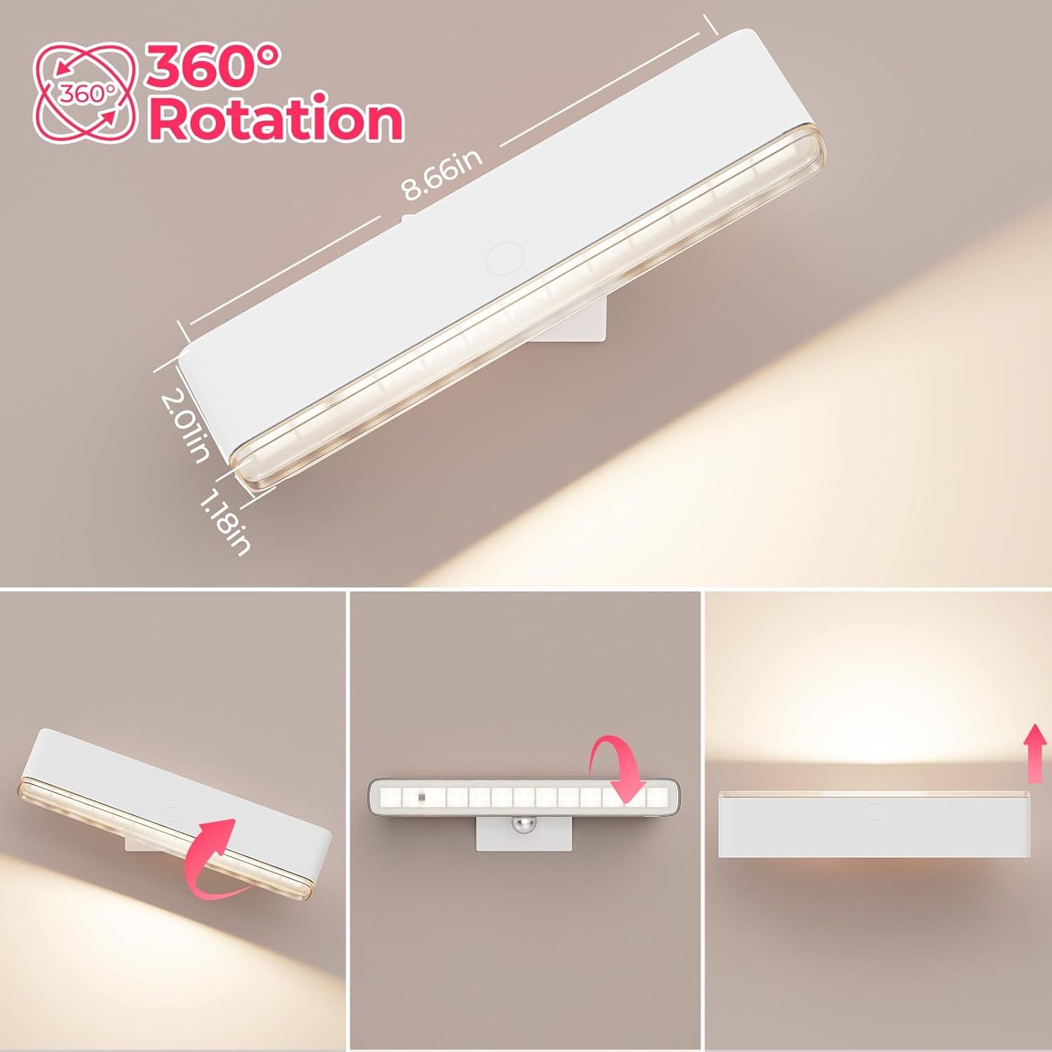 Wireless Vanity Lights for Mirror 2pc-4000mAh Rechargeable Stick On Makeup Light