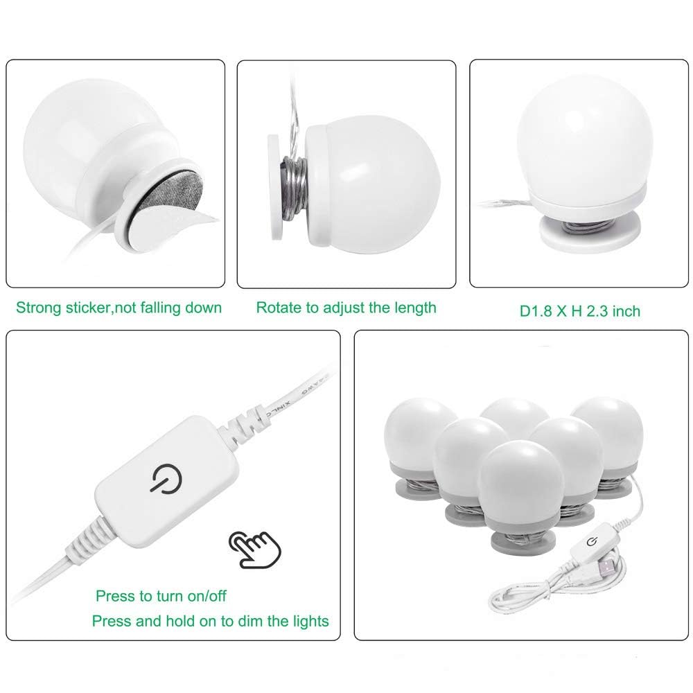Dimmable Hollywood Style Lighted Vanity Makeup Mirror, LED Vanity Mirror Lights