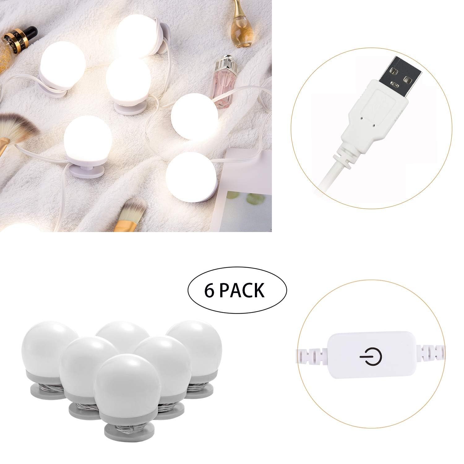 Dimmable Hollywood Style Lighted Vanity Makeup Mirror, LED Vanity Mirror Lights