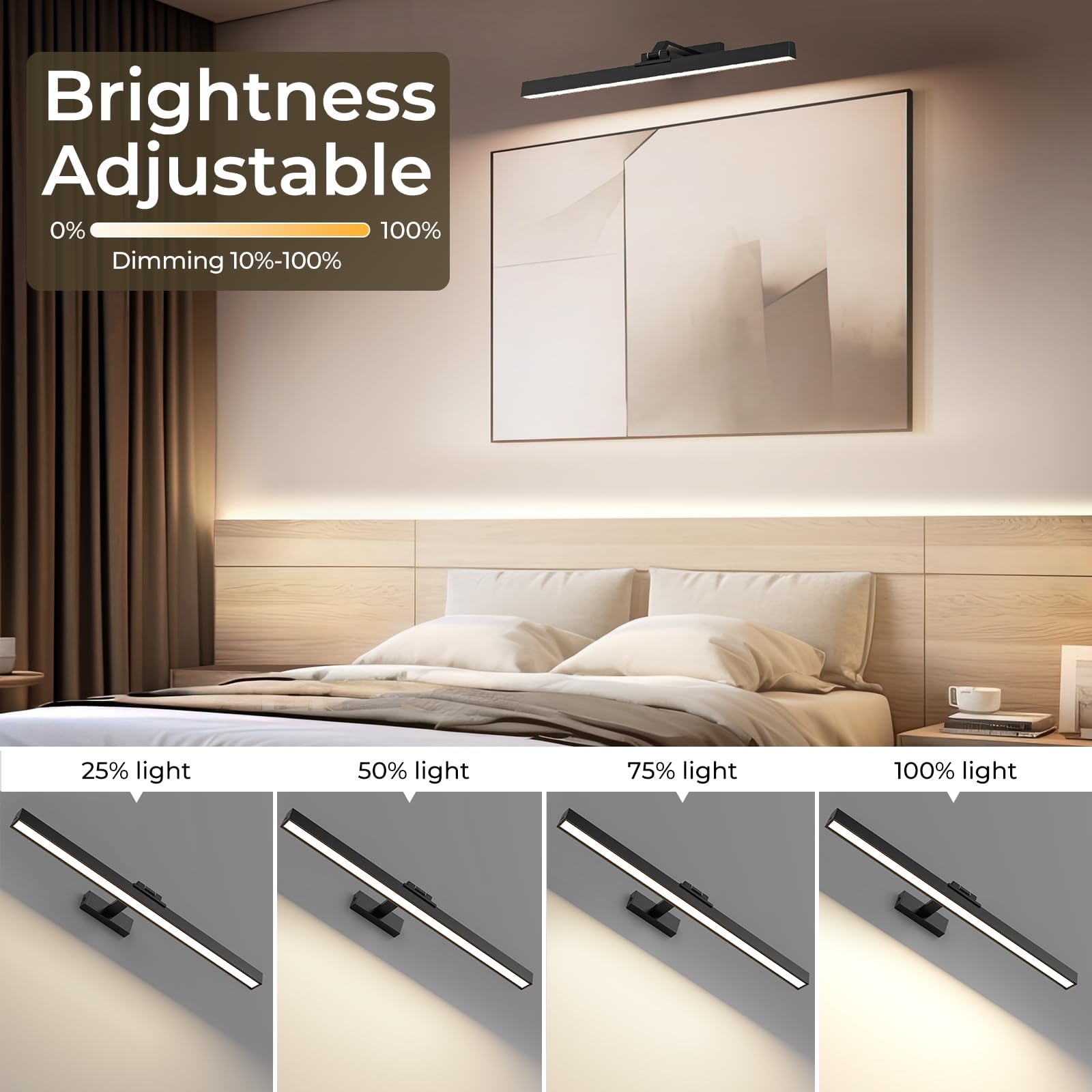 Wall Picture Light, 24in Battery-Powered Gallery Light for Artwork, CCT Dimmable