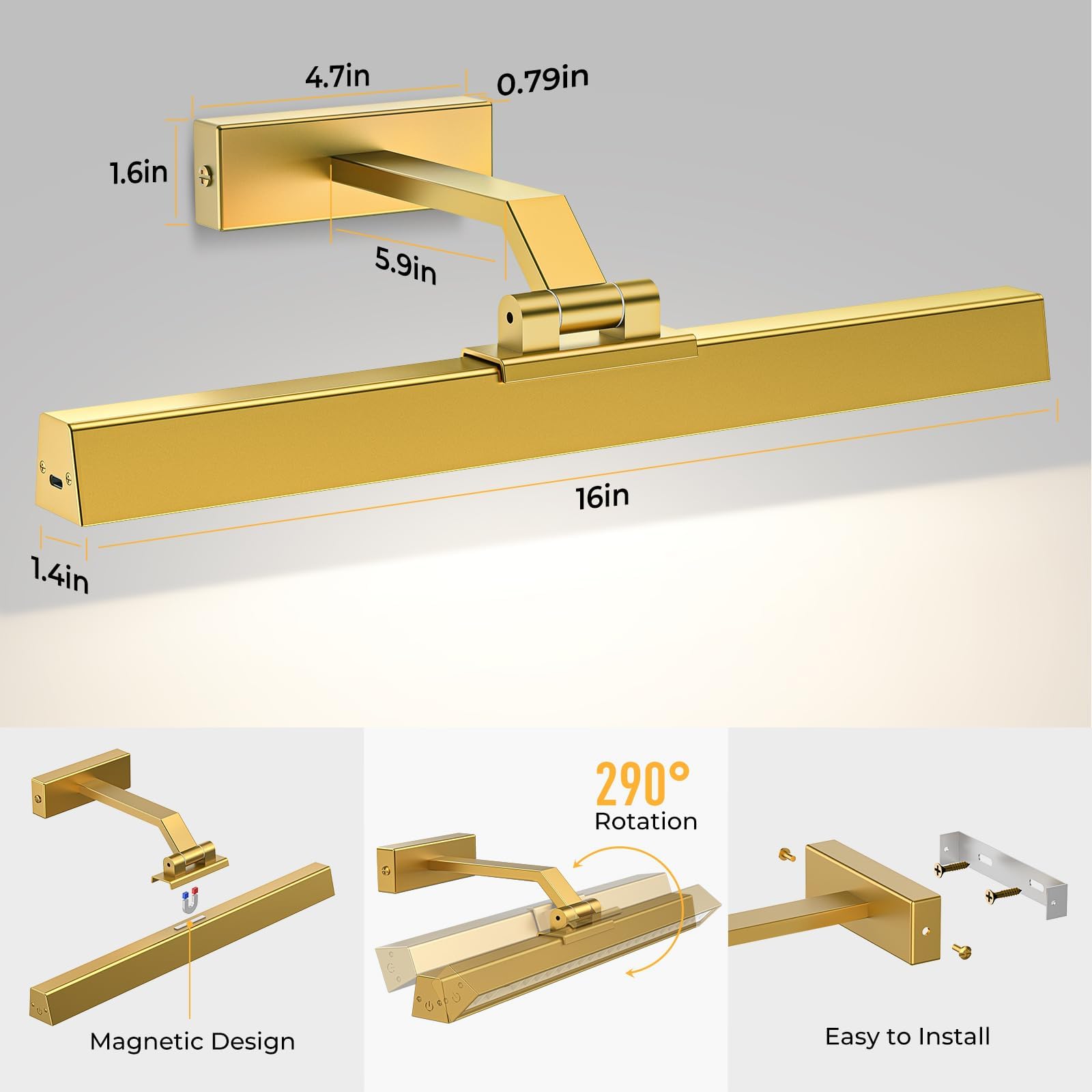 Picture Lights for Wall, Battery Operated Picture Light 16in Gallery Light for